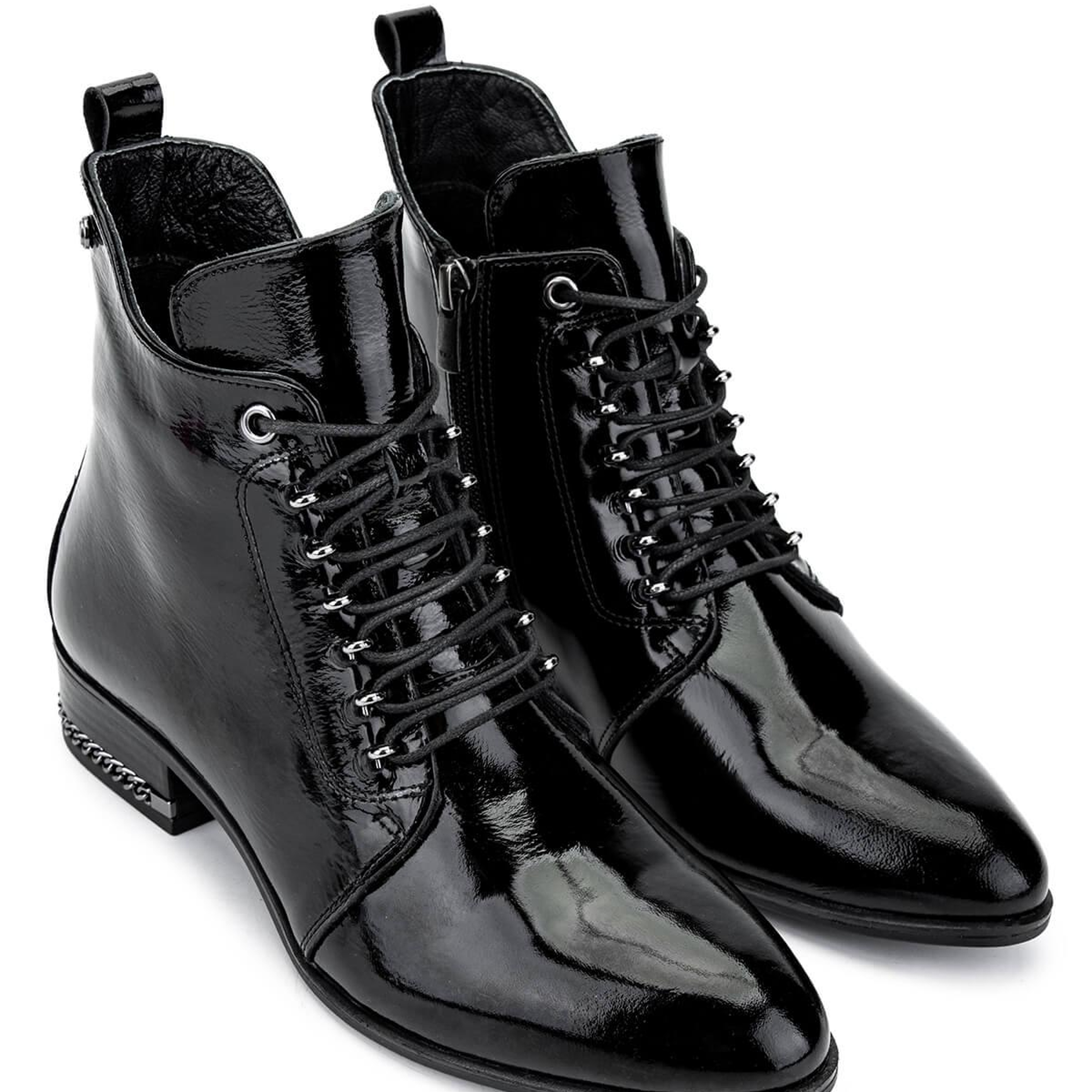 Tamer Tanca Kadın Hakiki Deri Siyah Rugan Casual Bot