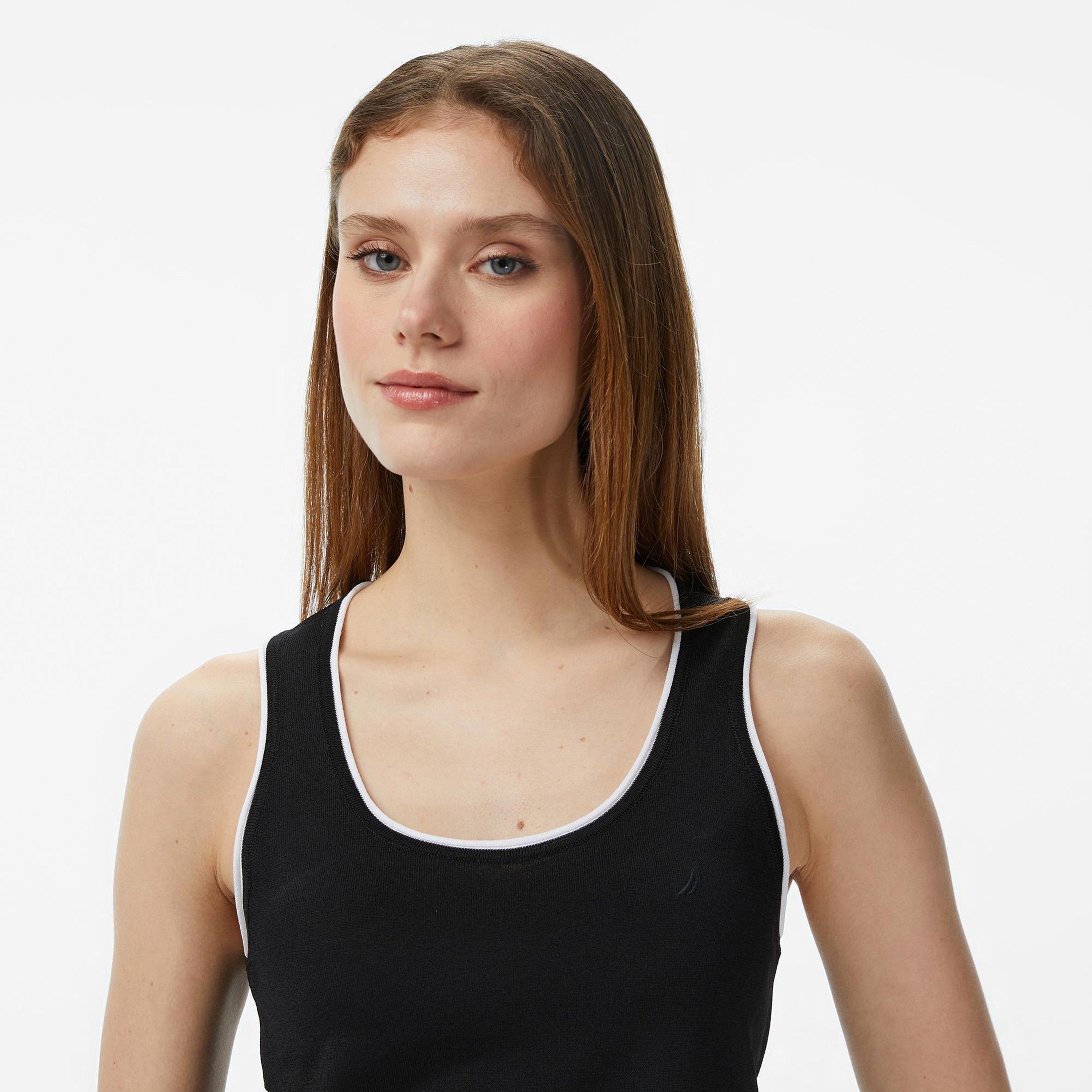Nautica Kadın Siyah Slim Fit Kolsuz Triko T-Shirt