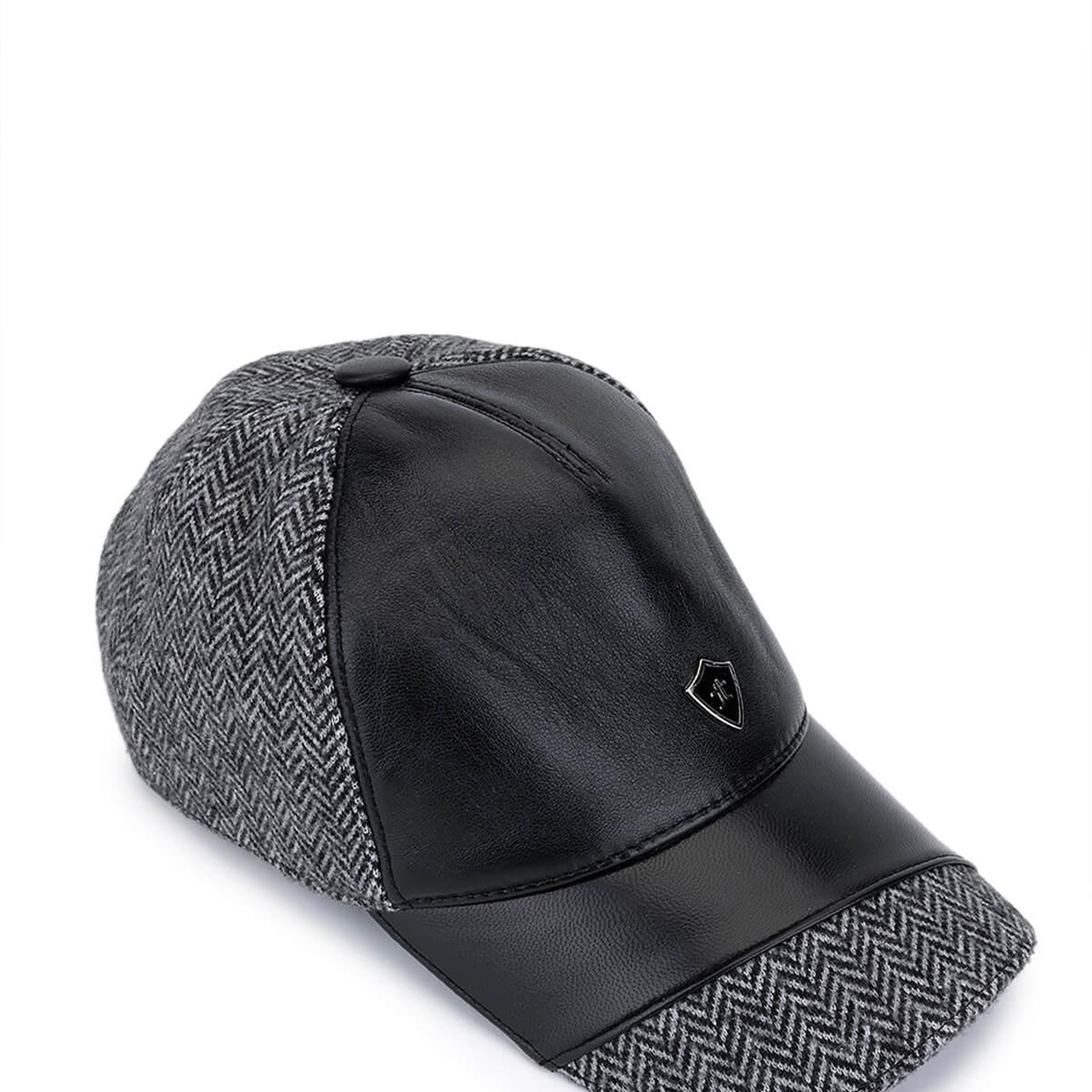 Tamer Tanca Erkek Deri & Tekstil Siyah/Gri Beyzbol Şapka