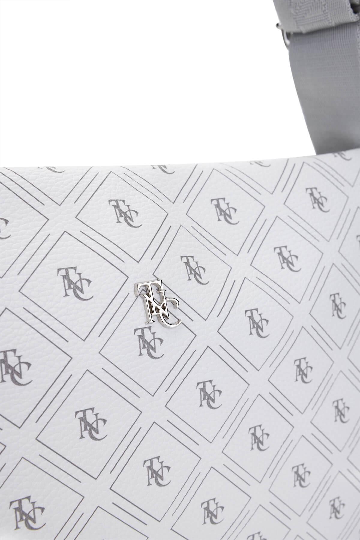 Tamer Tanca Kadın Vegan Beyaz Desen Omuz Çanta