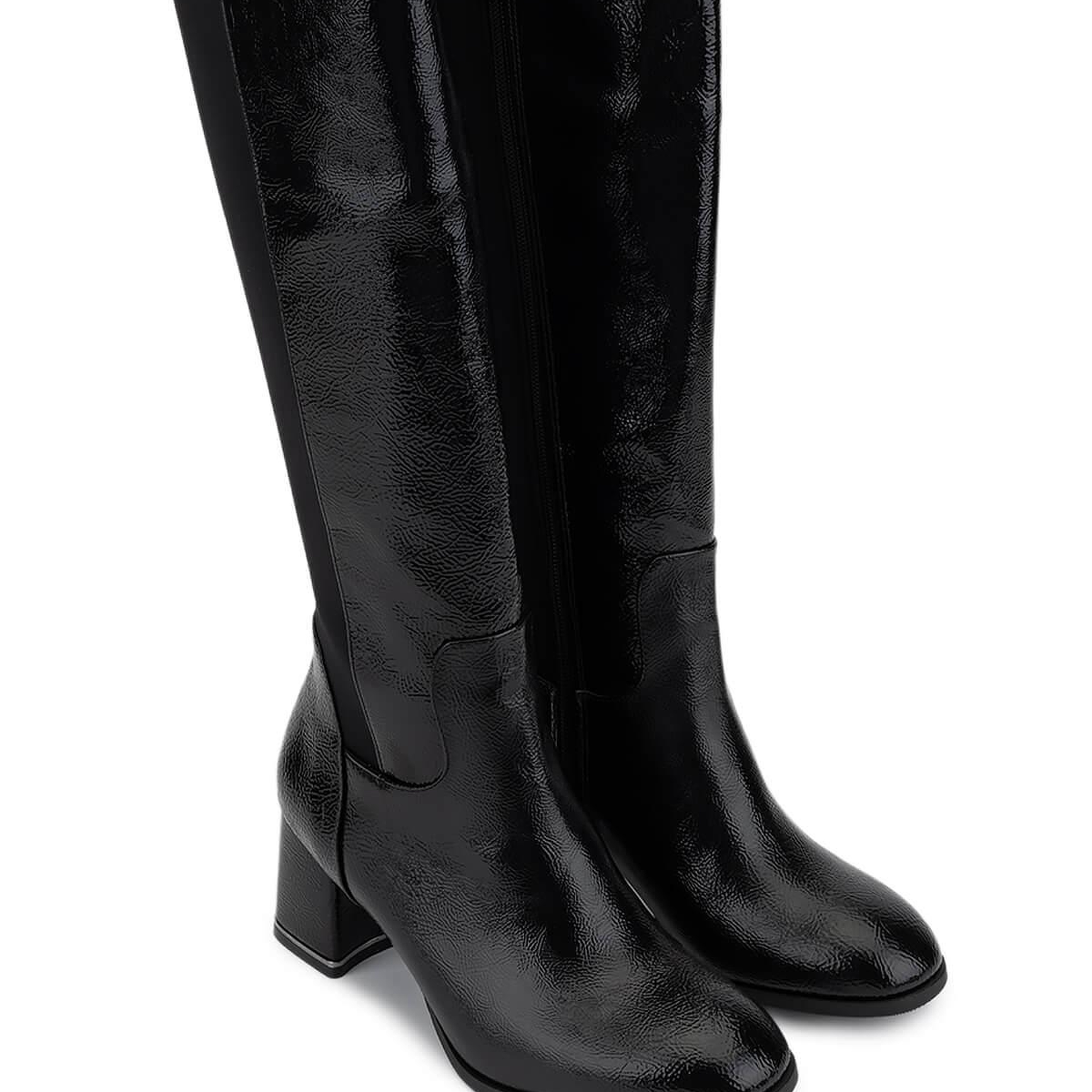 Tamer Tanca Kadın Suni Deri Siyah Rugan Topuklu Çizme