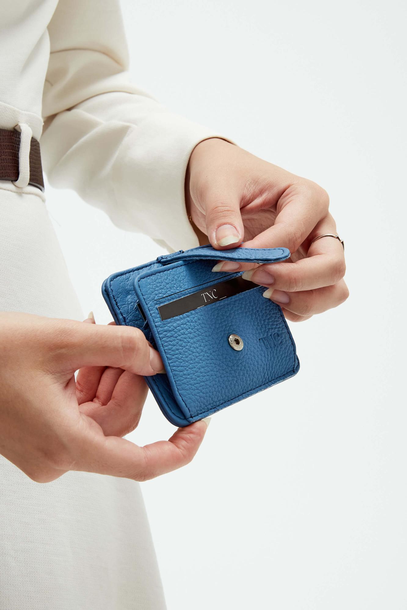 Tamer Tanca Unisex Hakiki Deri Mavi Togo Kartlık