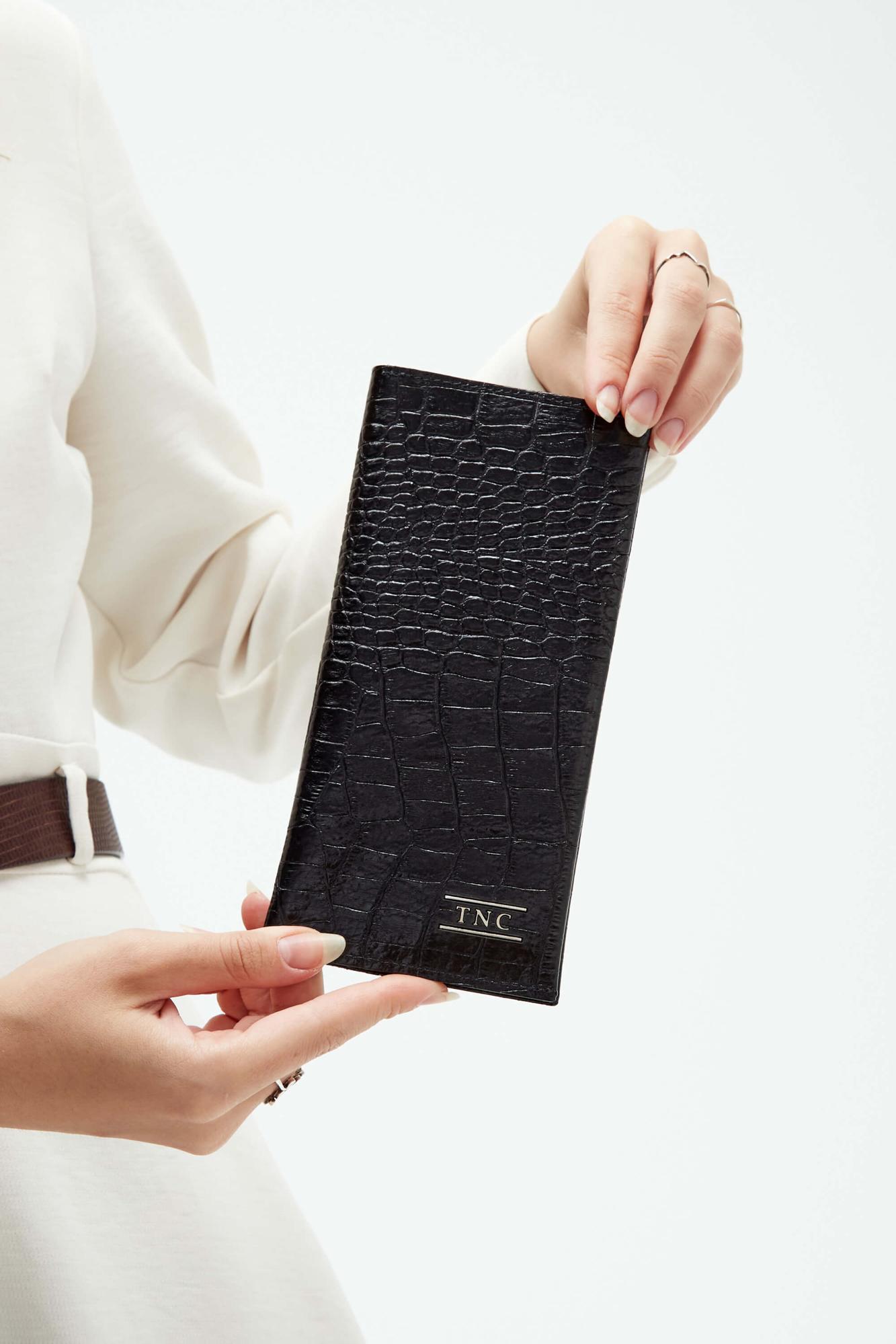 Tamer Tanca Erkek Hakiki Deri Siyah Kroko Cüzdan Cuzdan