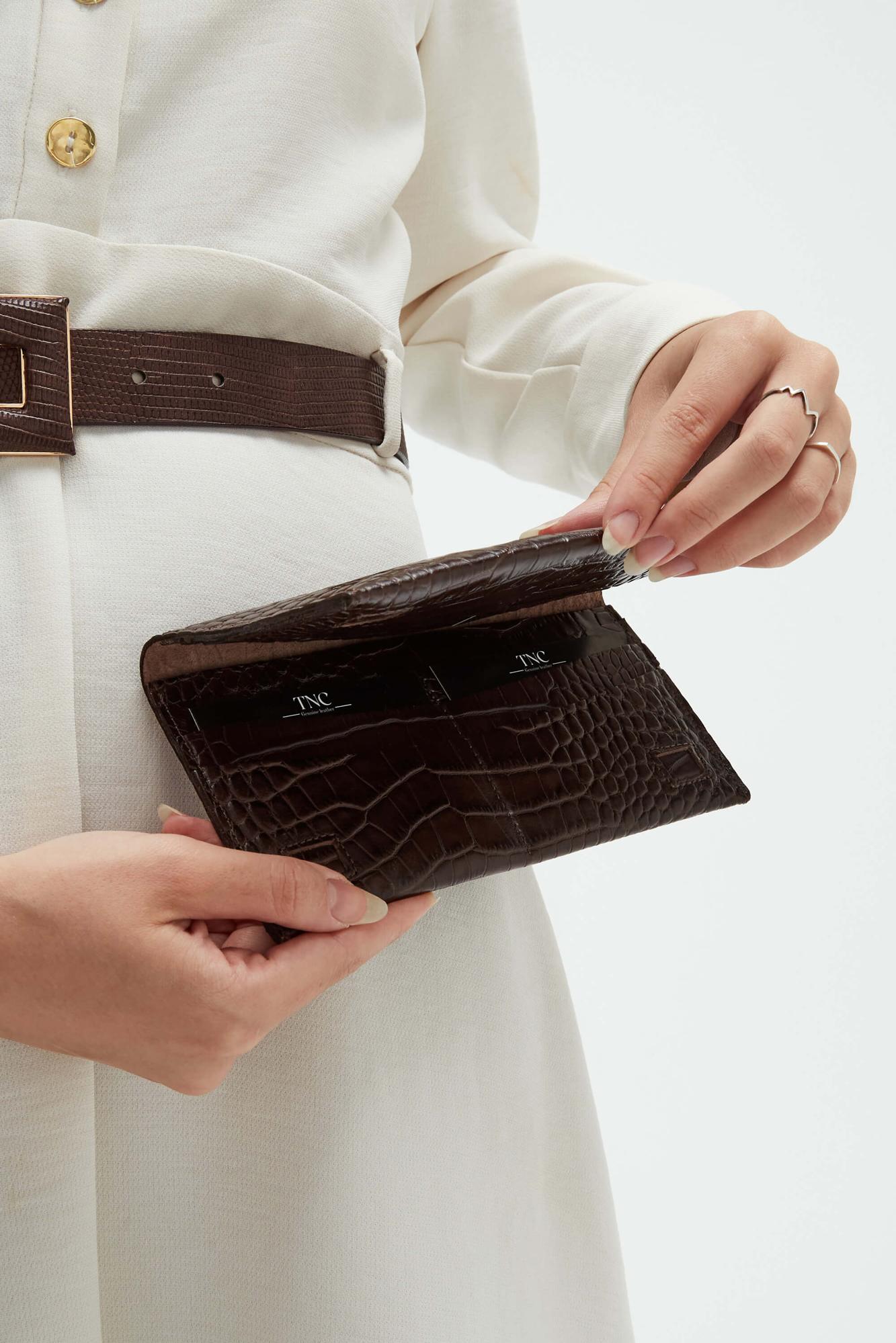 Tamer Tanca Erkek Hakiki Deri Kahverengi Kroko Cüzdan Cuzdan