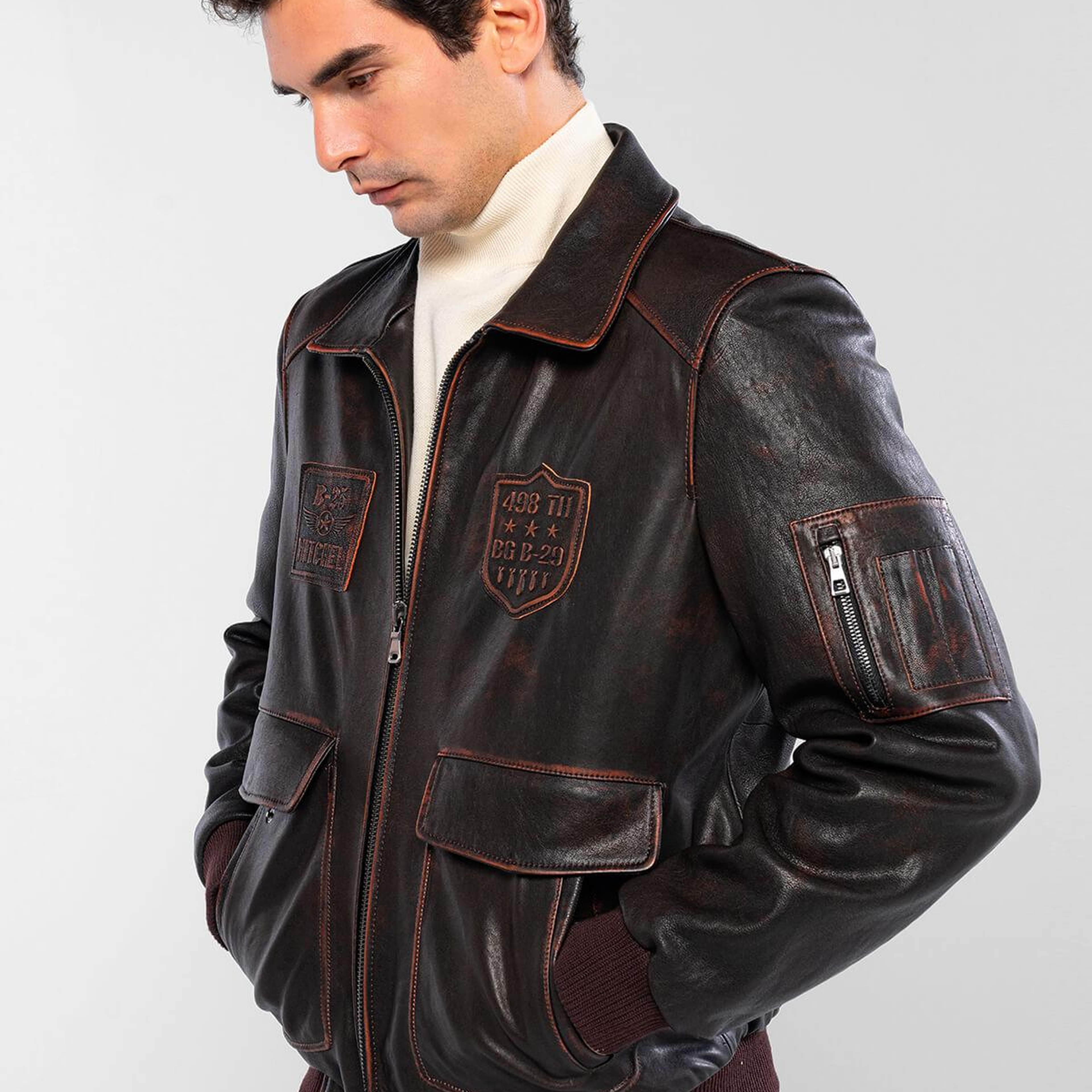 Tamer Tanca Erkek Hakiki Deri Kızıl Eskitme Deri Mont