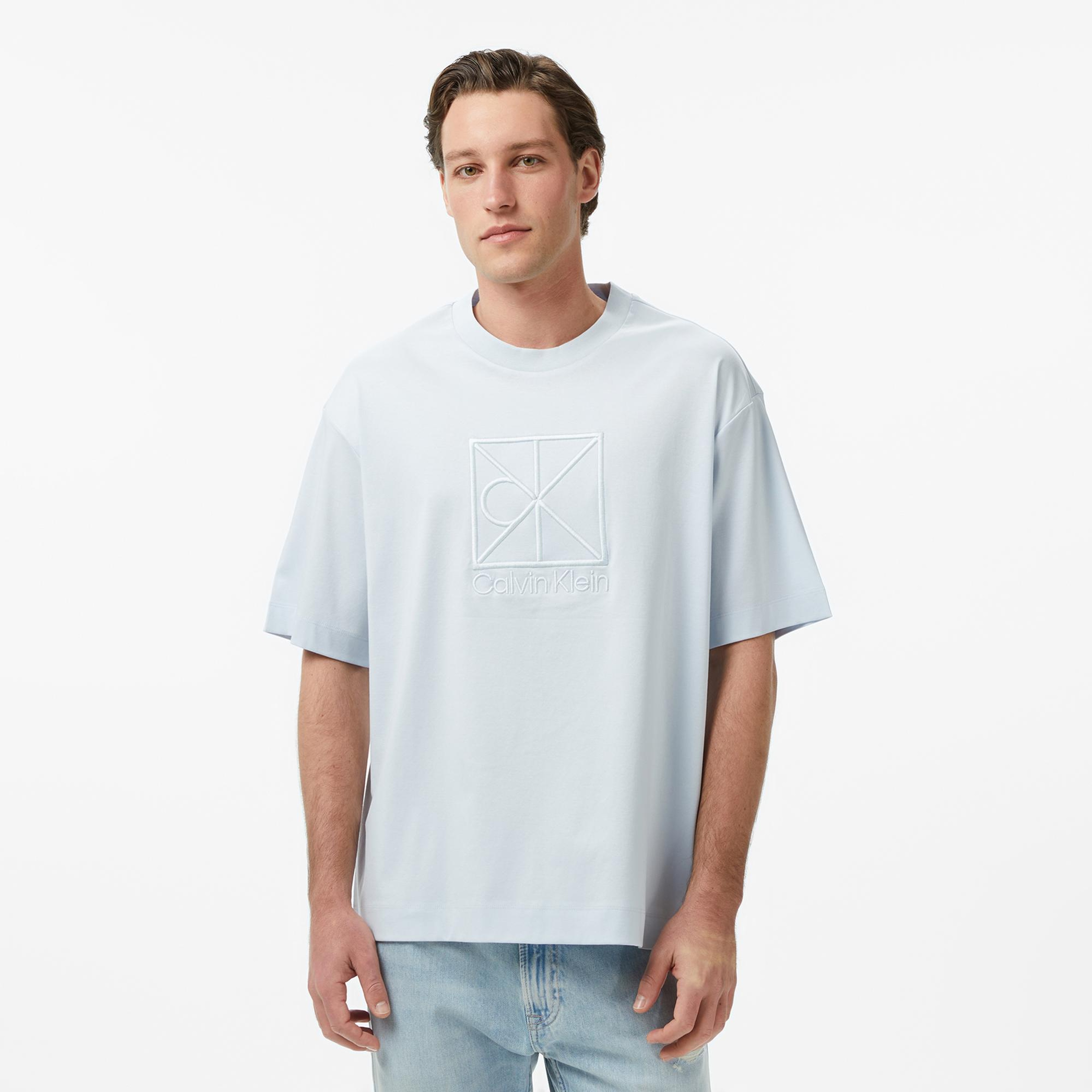 Calvin Klein Relaxed Premium Interlock Emblem Erkek Mavi T-Shirt