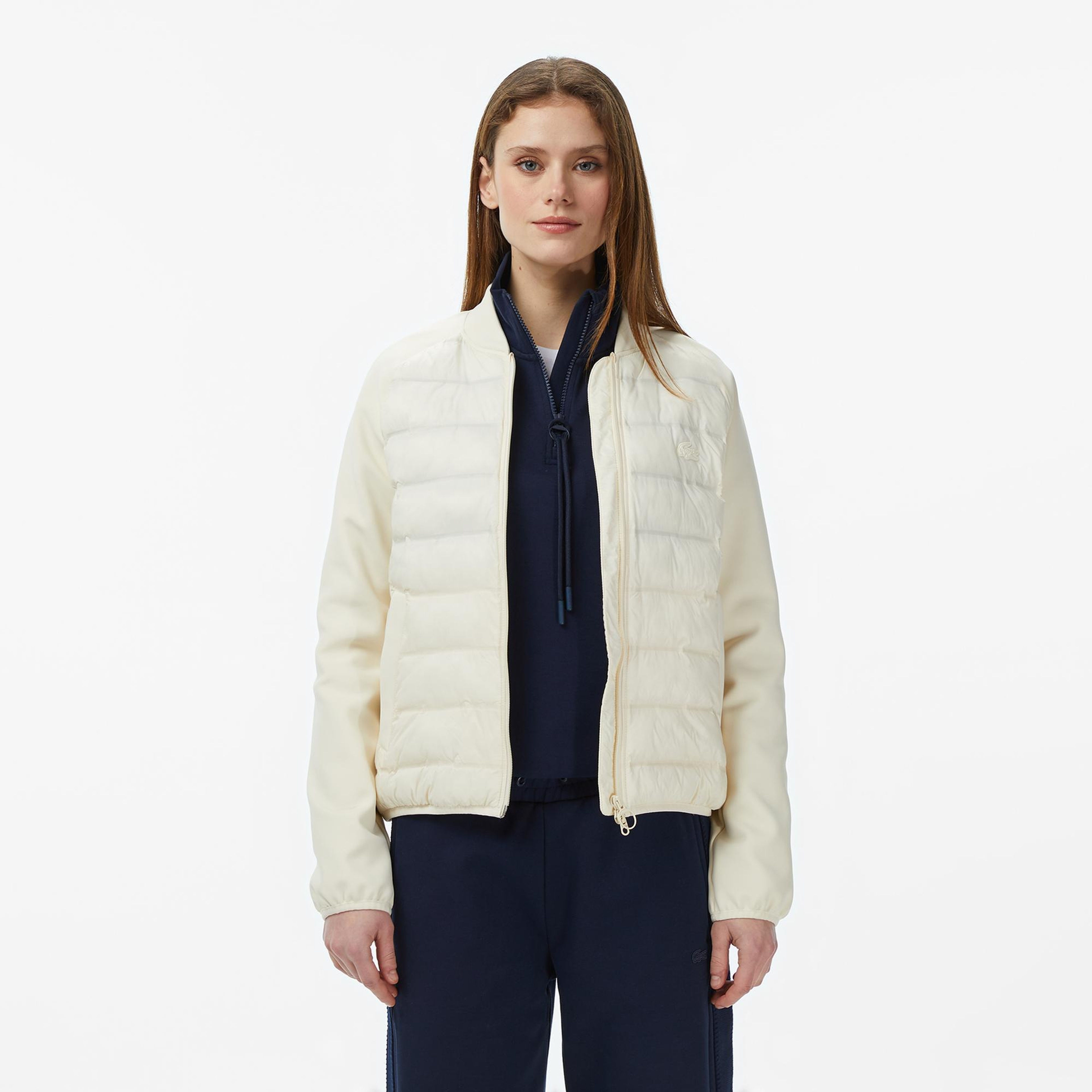 Lacoste Kadın Regular Fit Dik Yaka Renk Bloklu Krem Mont