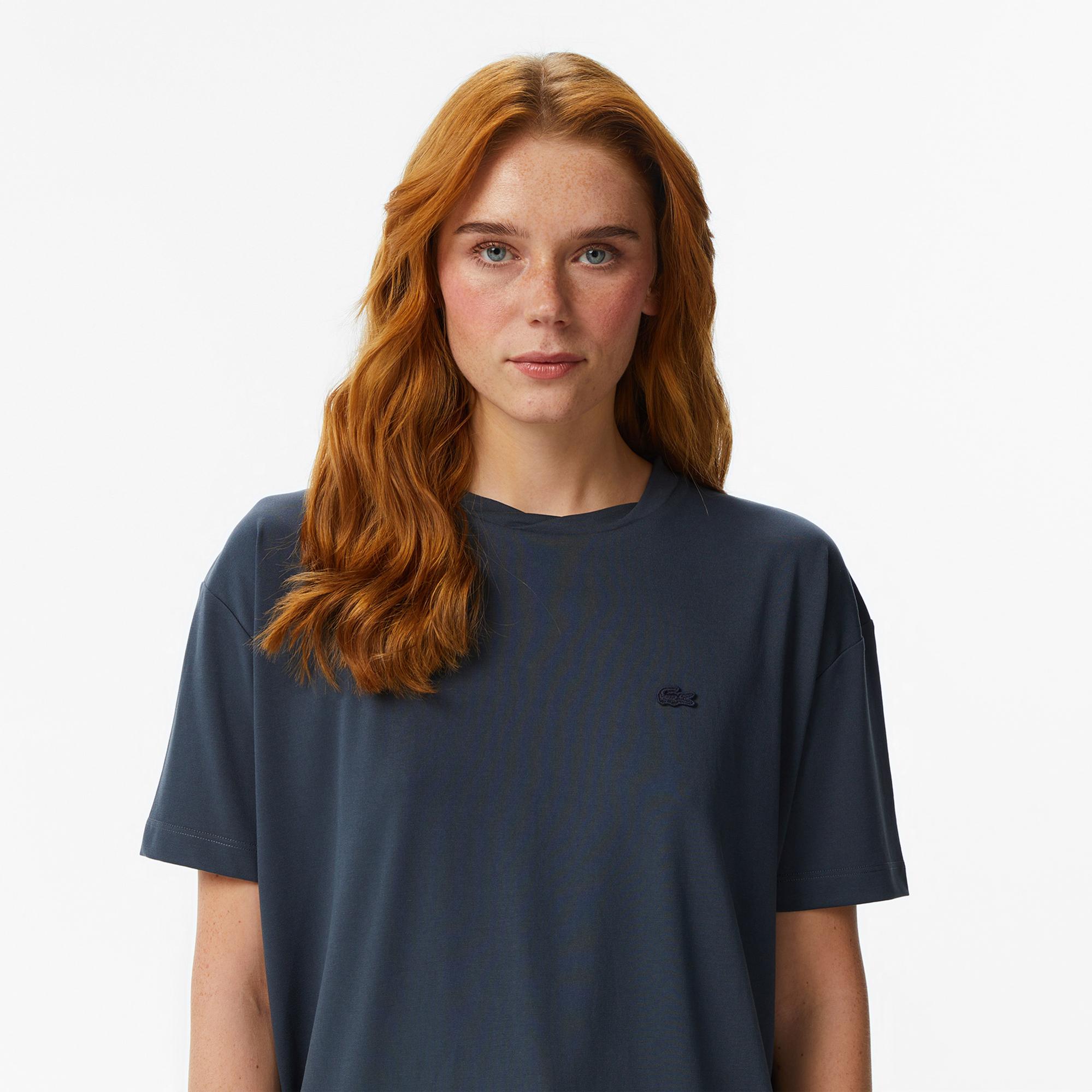 Lacoste Kadın Relaxed Fit Bisiklet Yaka Koyu Gri T-Shirt