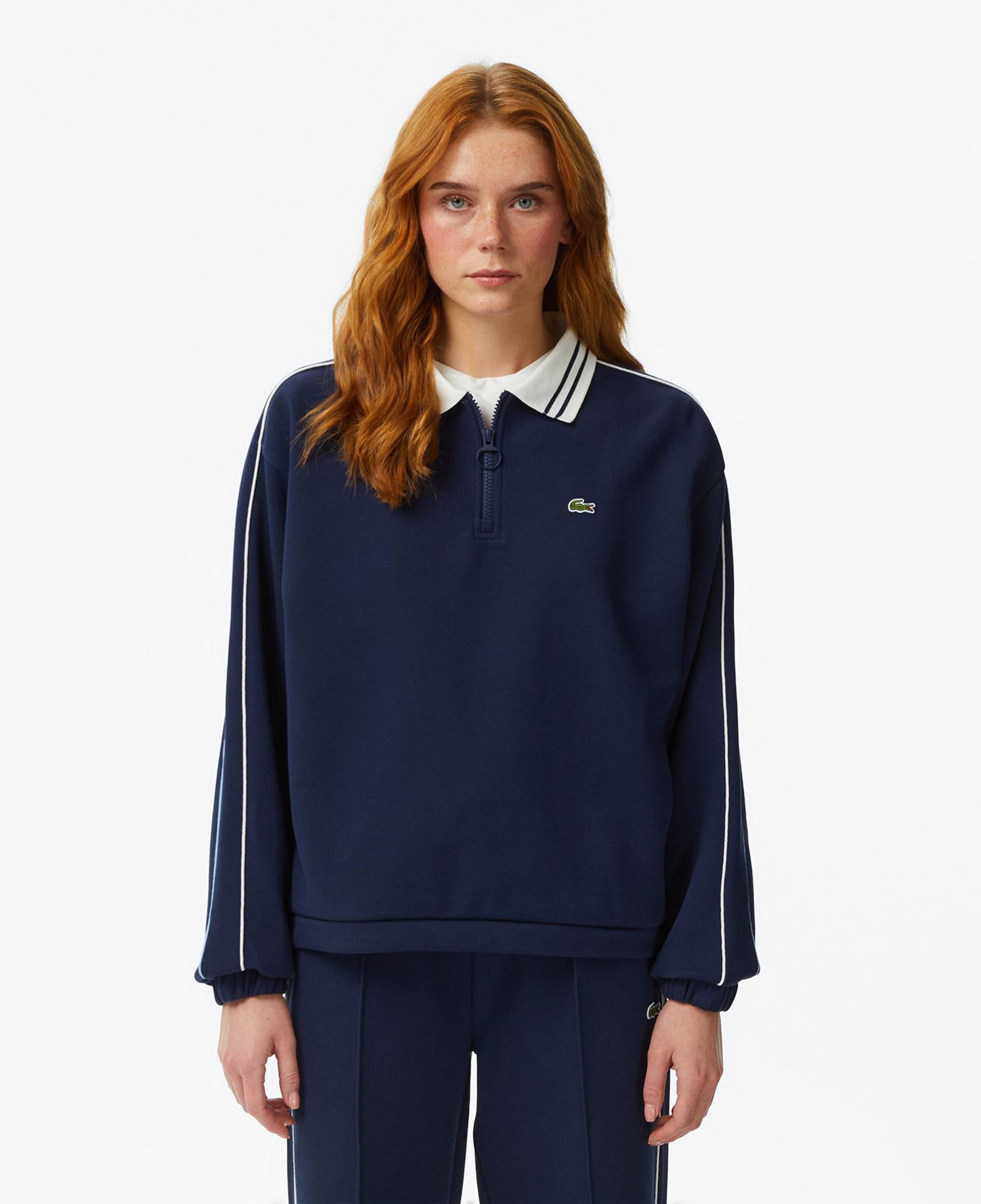 Lacoste Kadın Loose Fit Polo Yaka Lacivert Sweatshirt