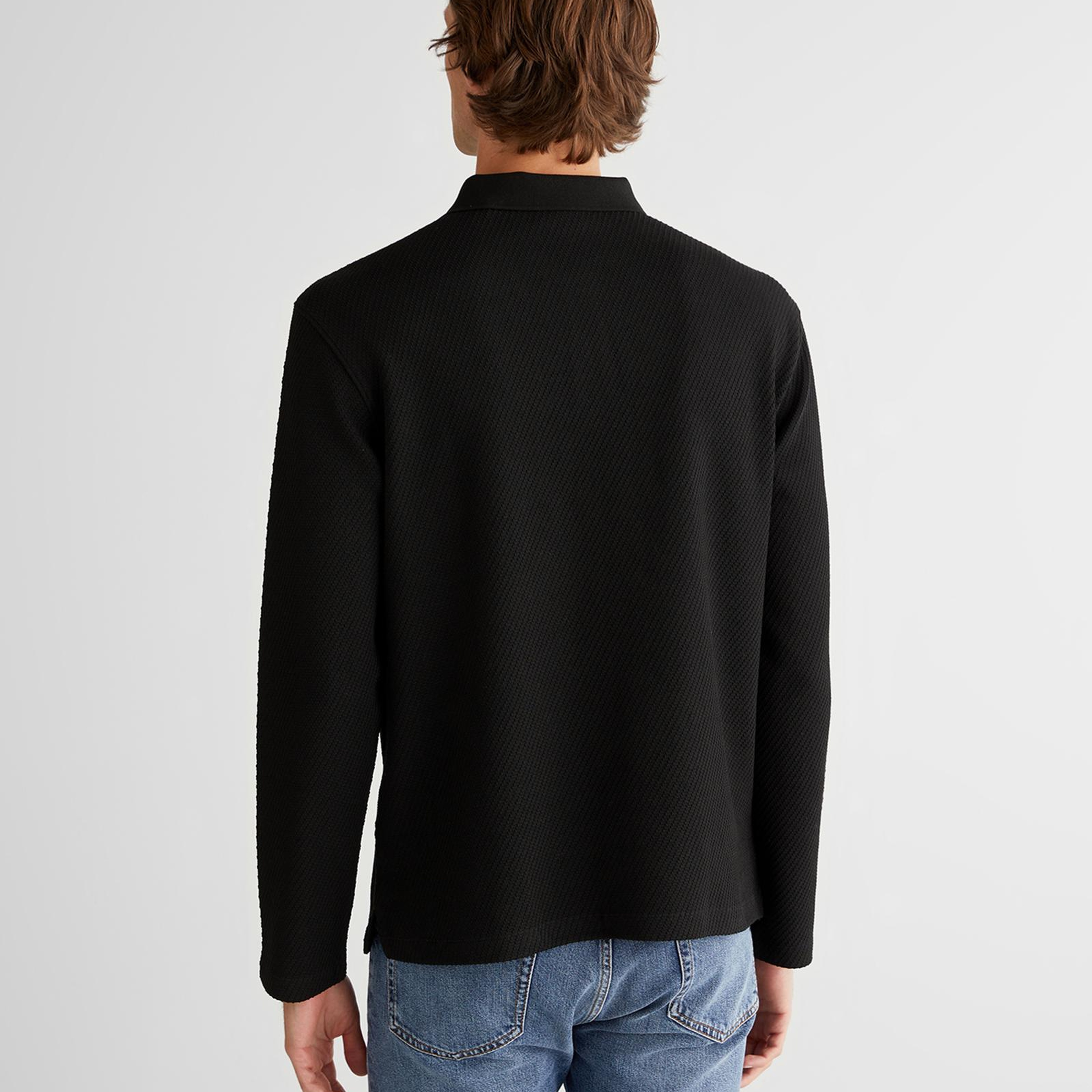 GANT Erkek Siyah Relaxed Fit Polo Yaka Uzun Kollu T-Shirt