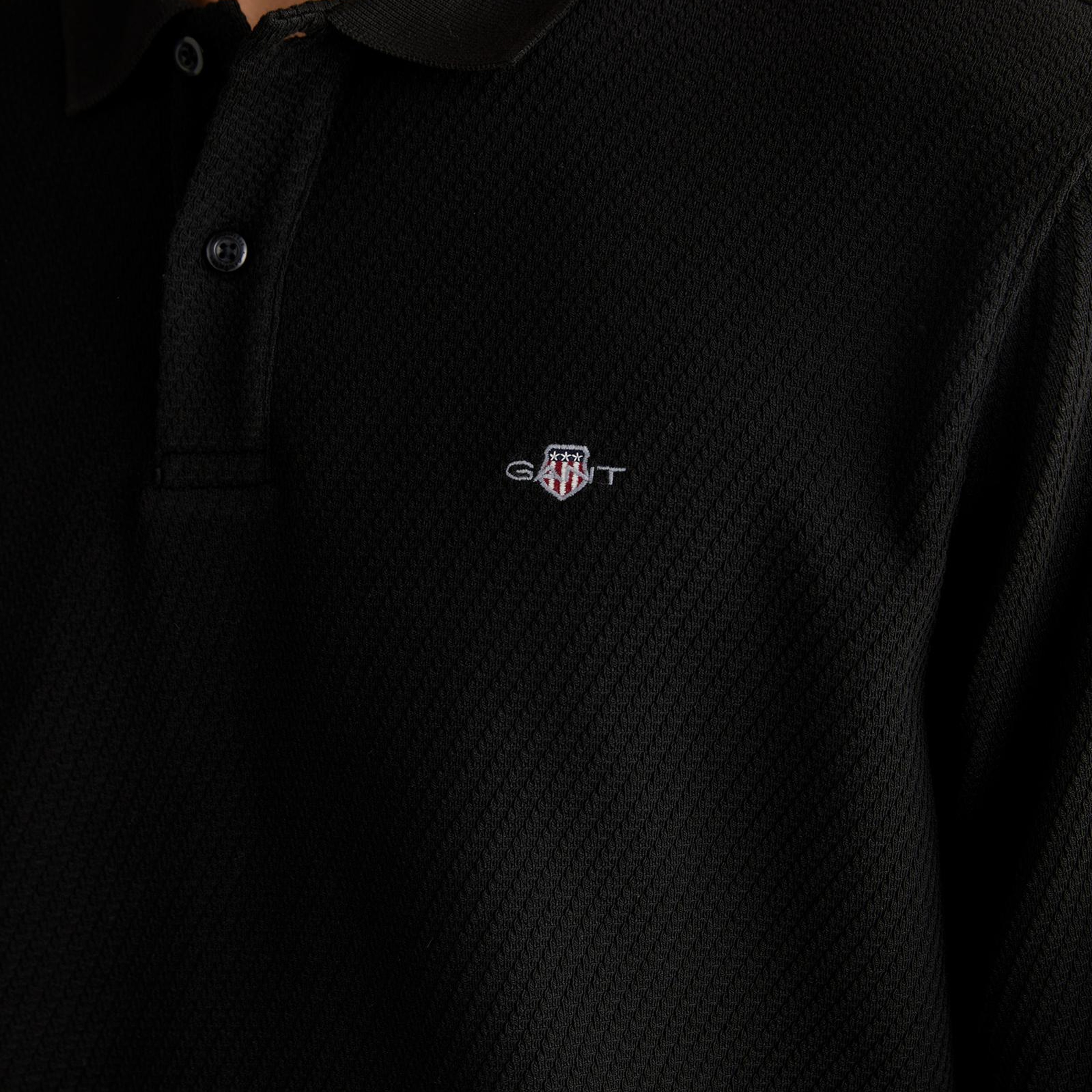 GANT Erkek Siyah Relaxed Fit Polo Yaka Uzun Kollu T-Shirt