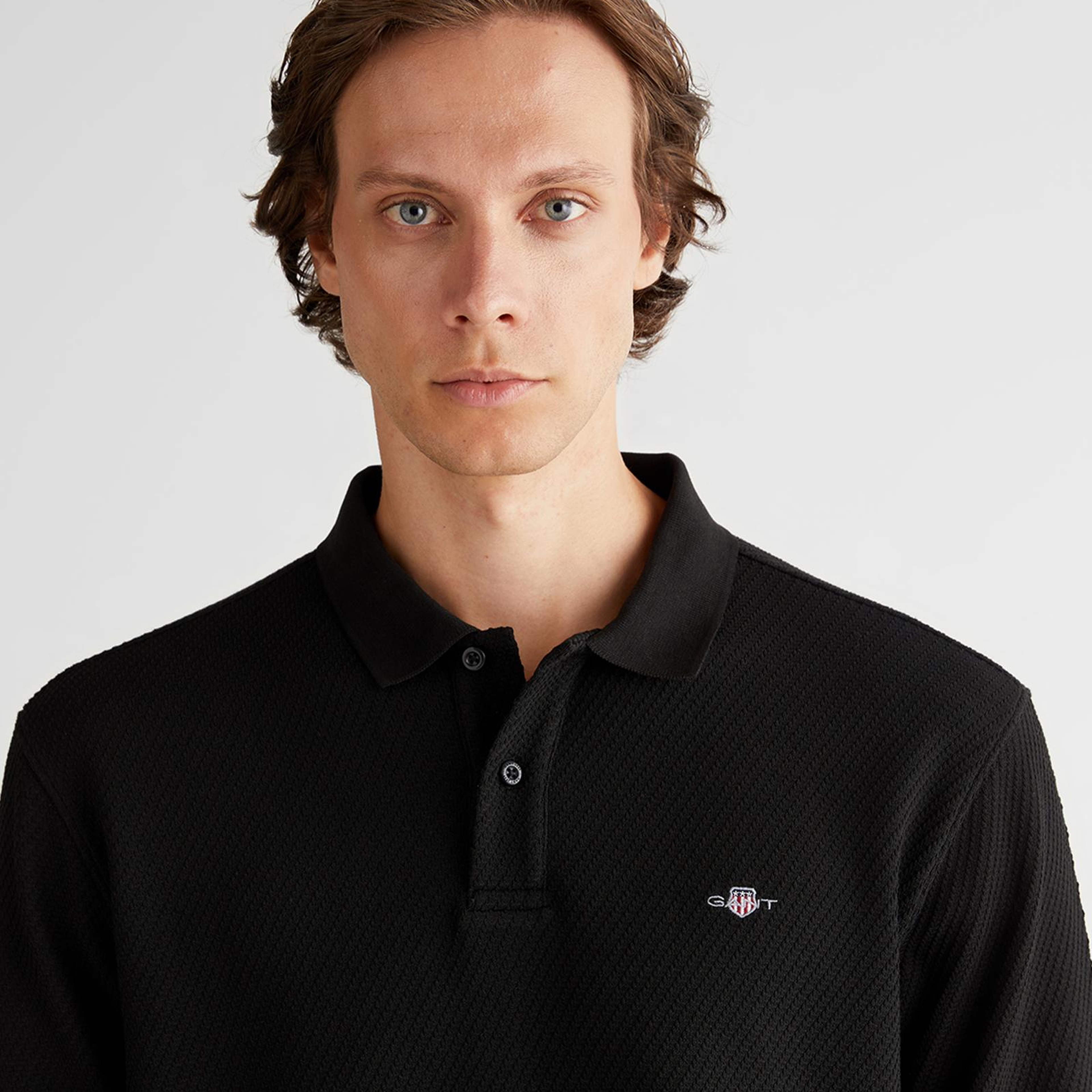 GANT Erkek Siyah Relaxed Fit Polo Yaka Uzun Kollu T-Shirt