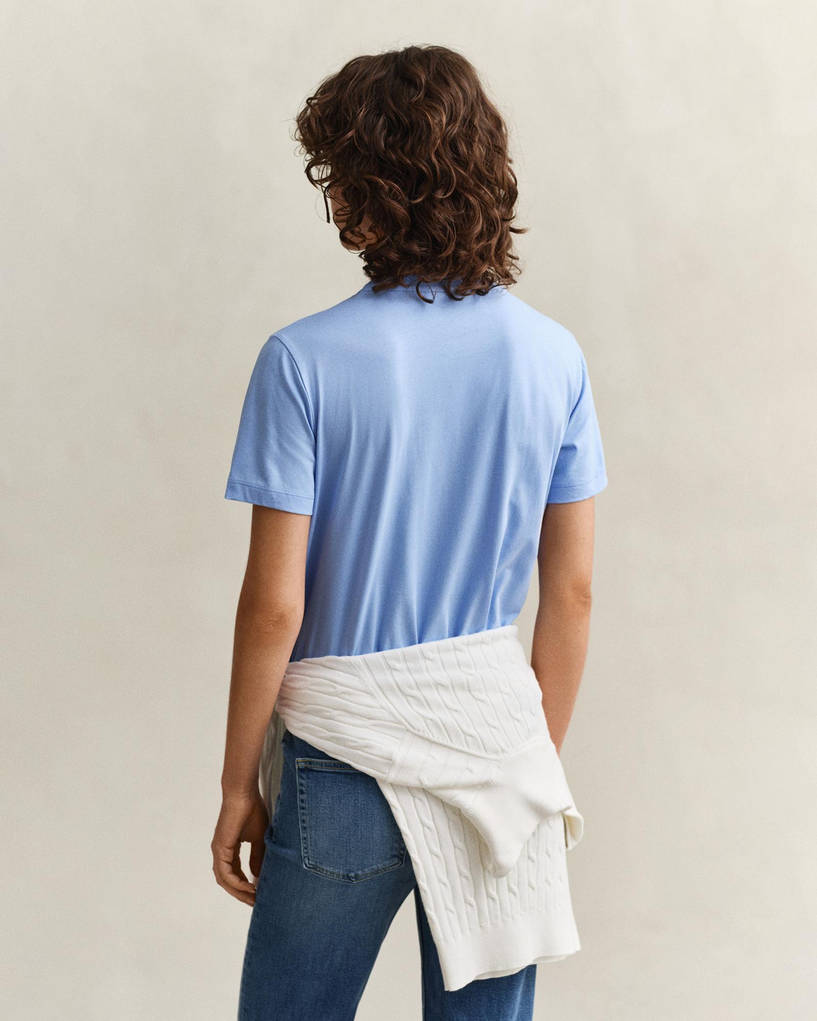 GANT Kadın Mavi Bisiklet Yaka Regular Fit Logolu T-Shirt