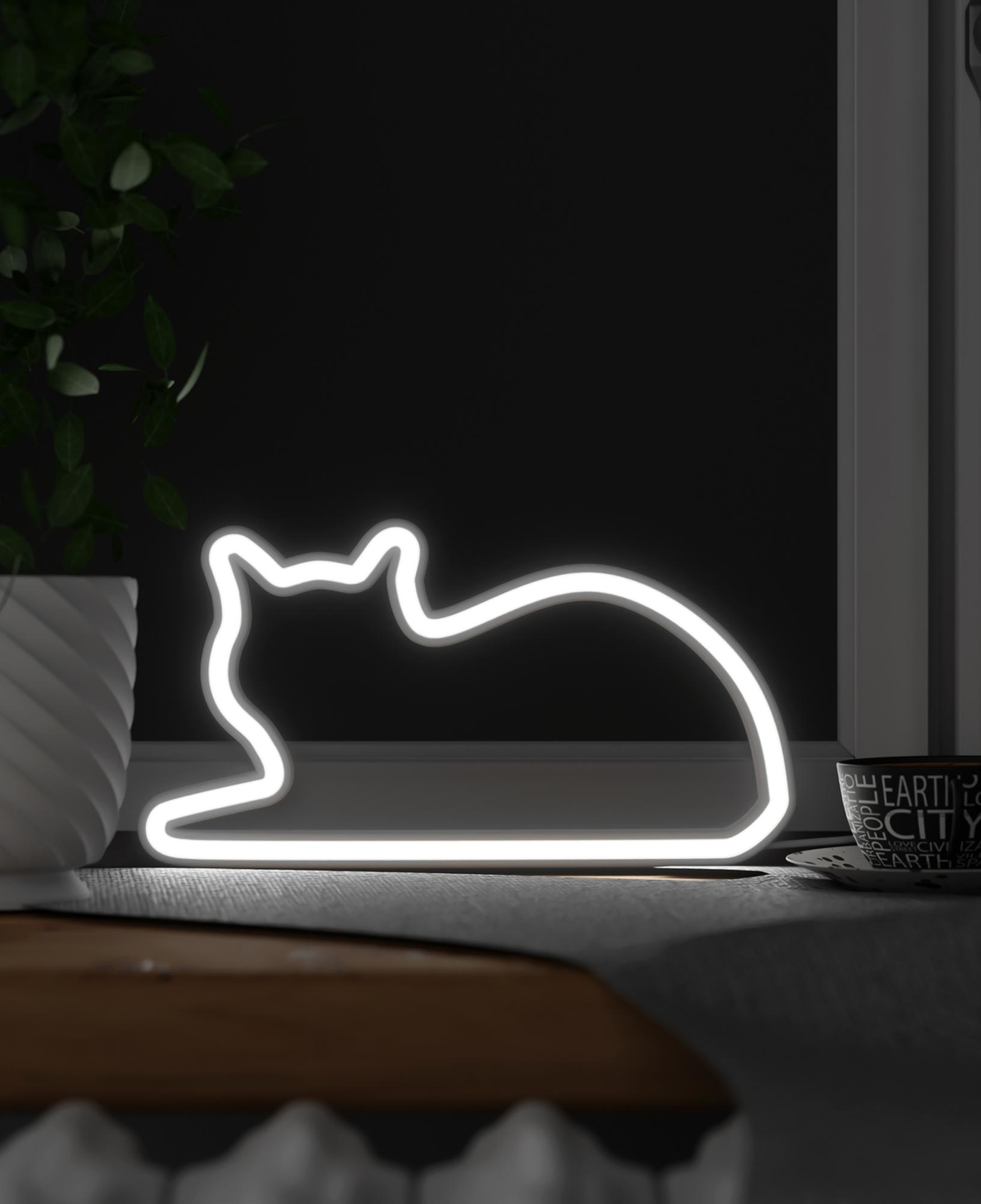 Mustard Sitting Cat Led Işık