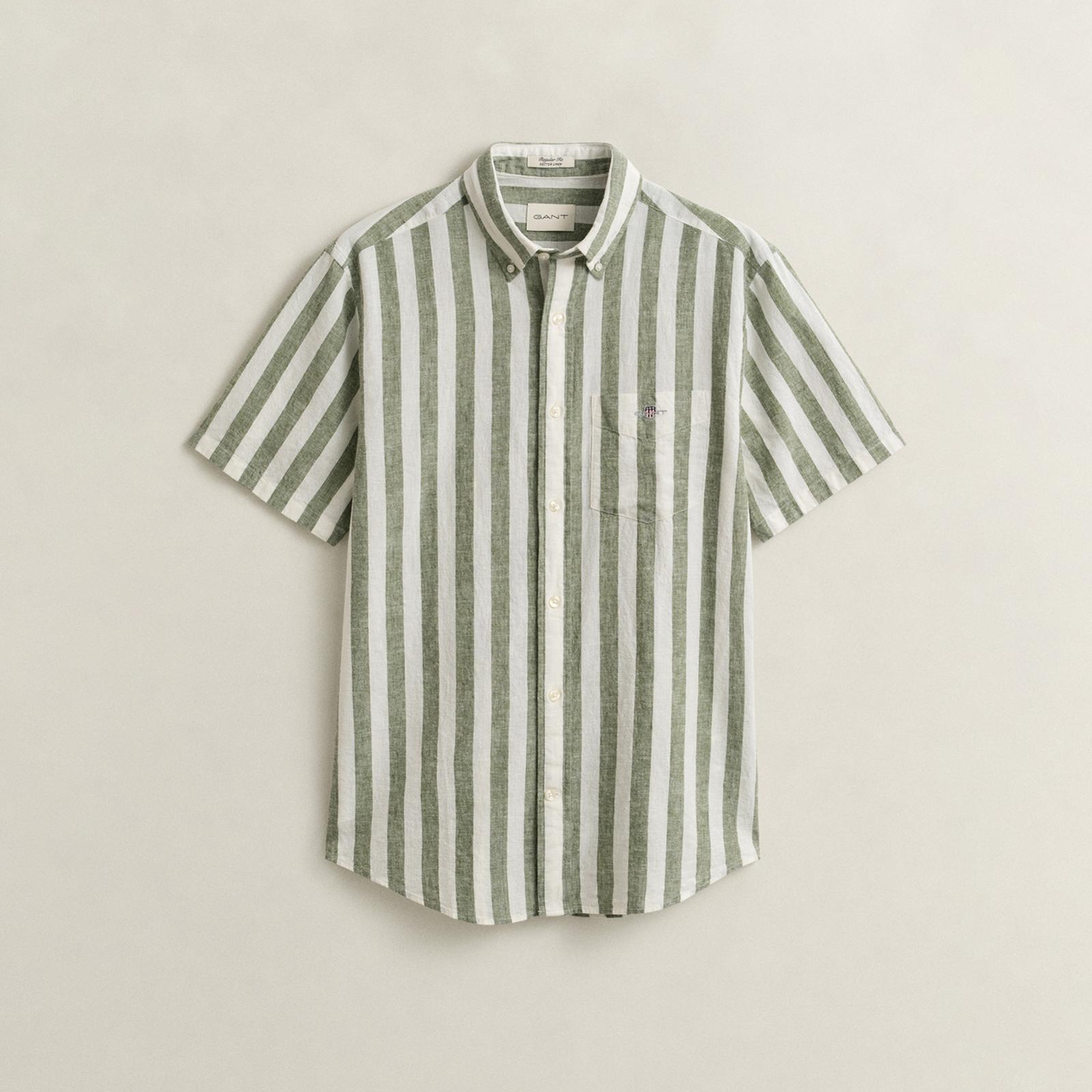 GANT Erkek Yeşil Regular Fit Çizgili Logolu Gömlek