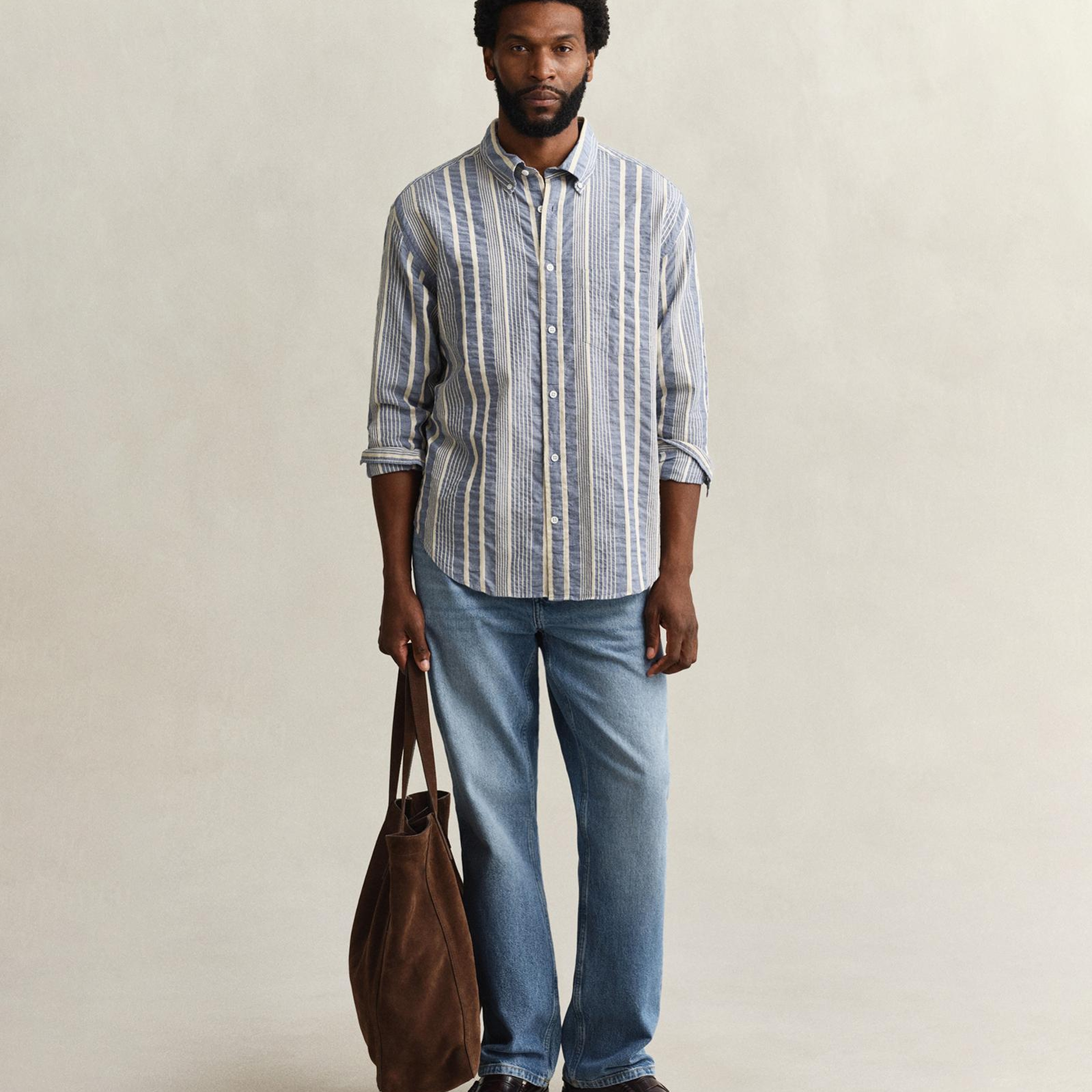 GANT Erkek Mavi Relaxed Fit Çizgili Gömlek