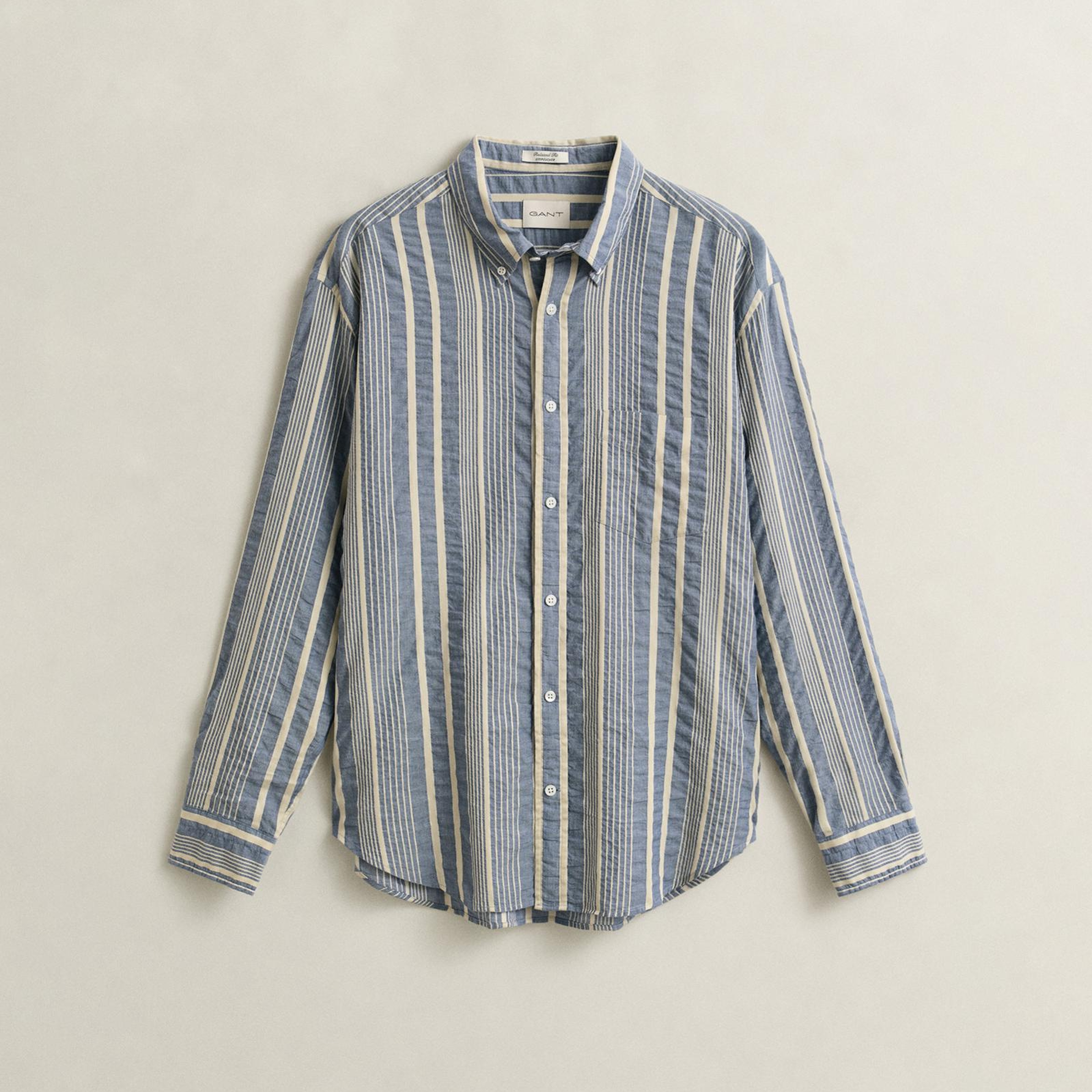 GANT Erkek Mavi Relaxed Fit Çizgili Gömlek