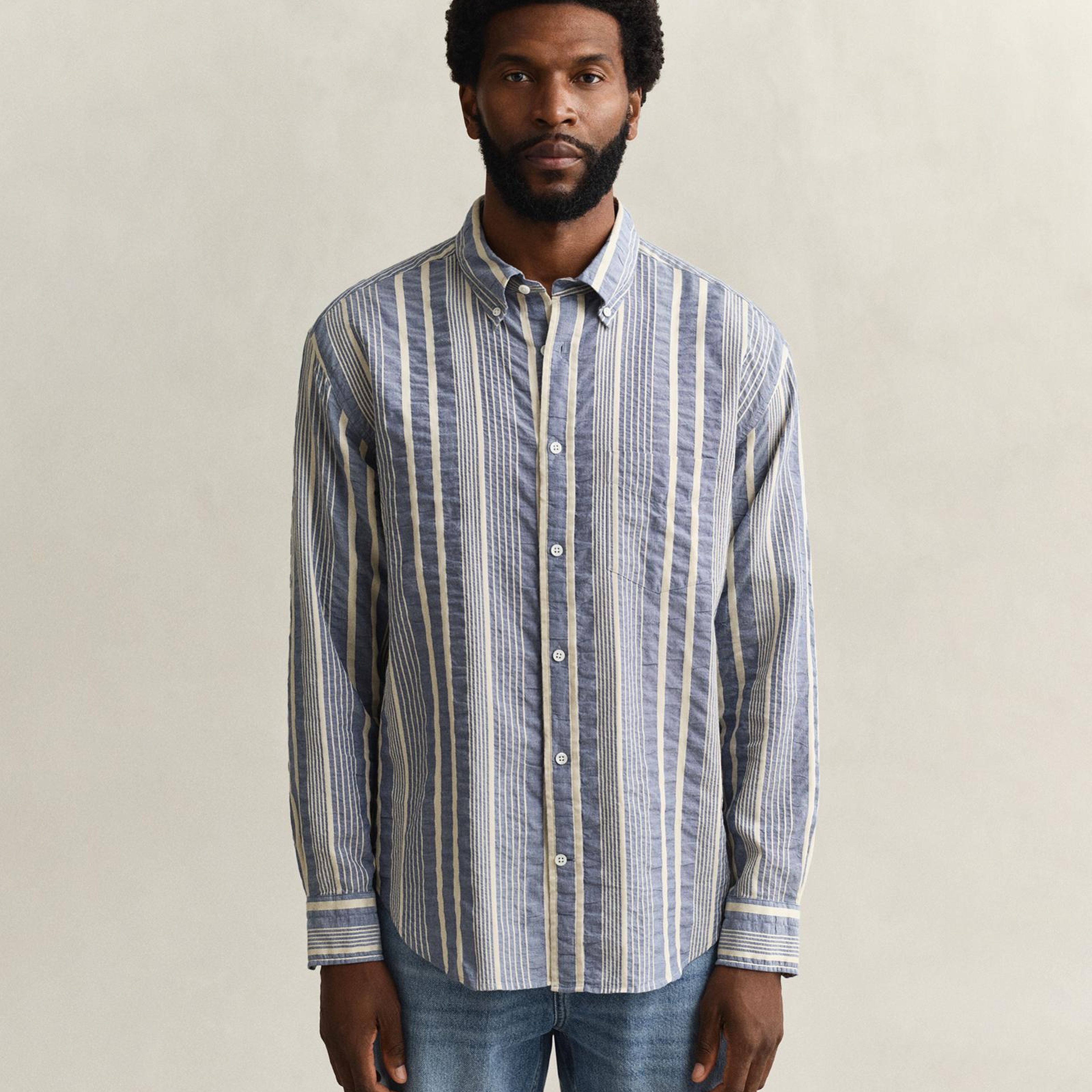 GANT Erkek Mavi Relaxed Fit Çizgili Gömlek
