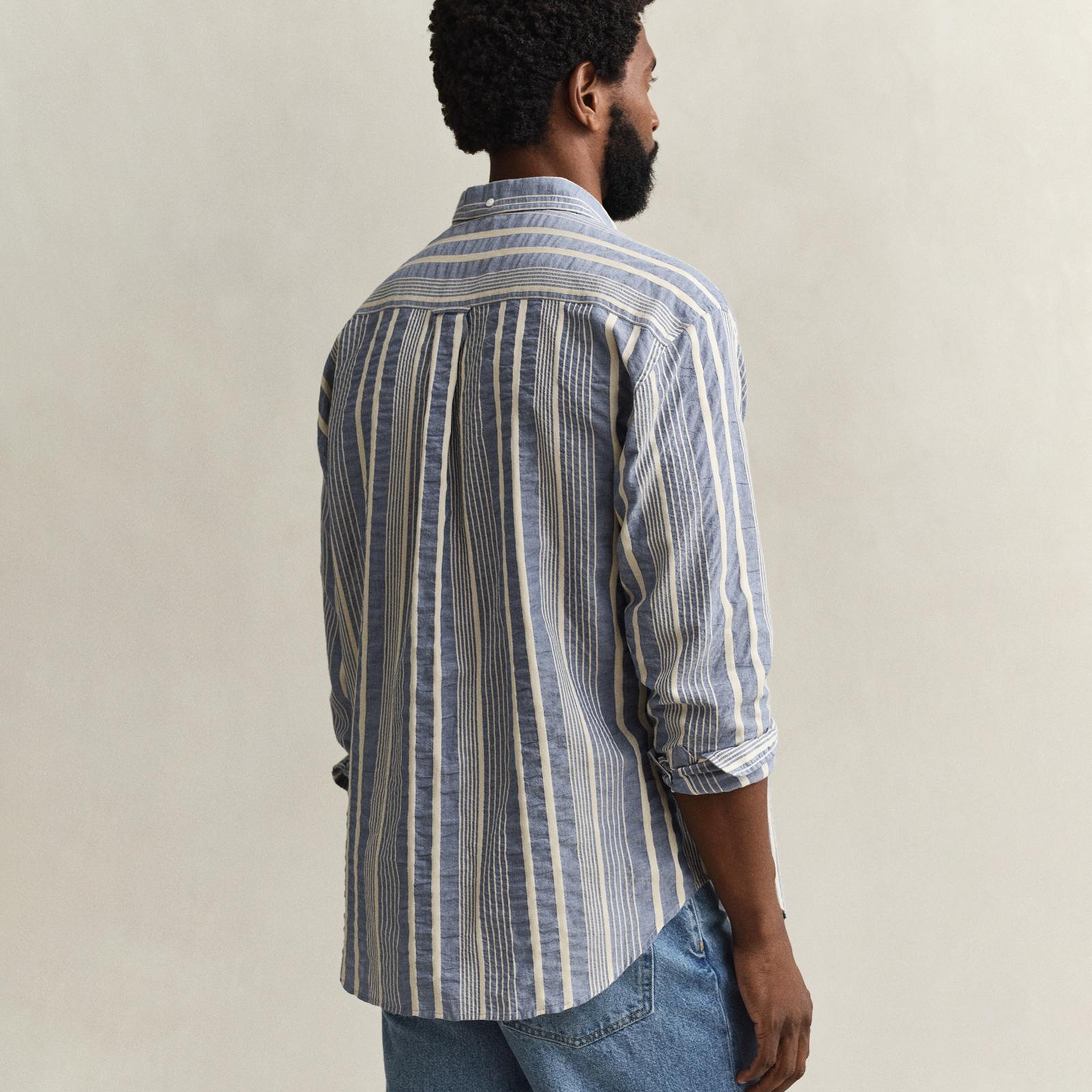 GANT Erkek Mavi Relaxed Fit Çizgili Gömlek
