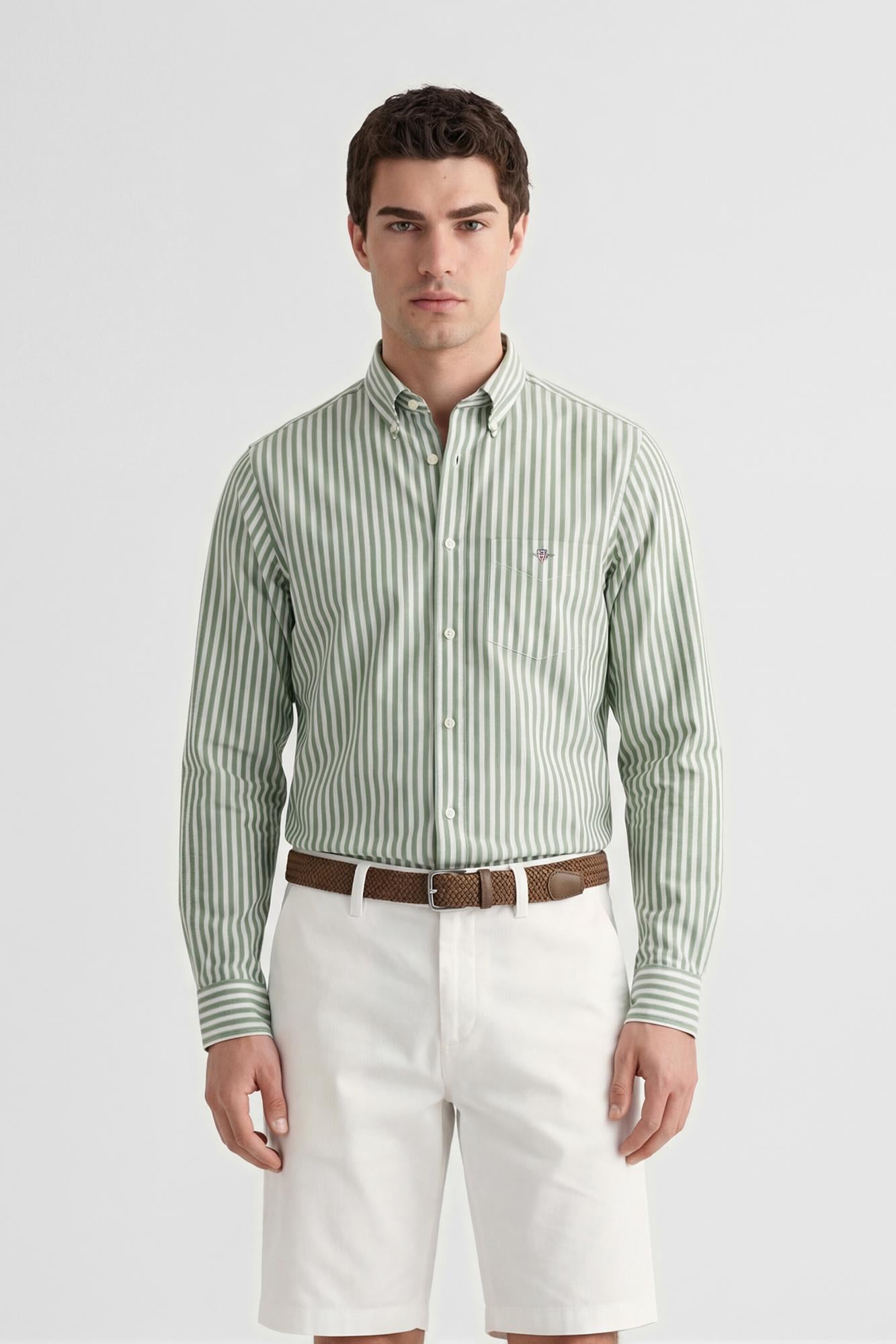 GANT Erkek Yeşil Regular Fit Çizgili Logolu Gömlek