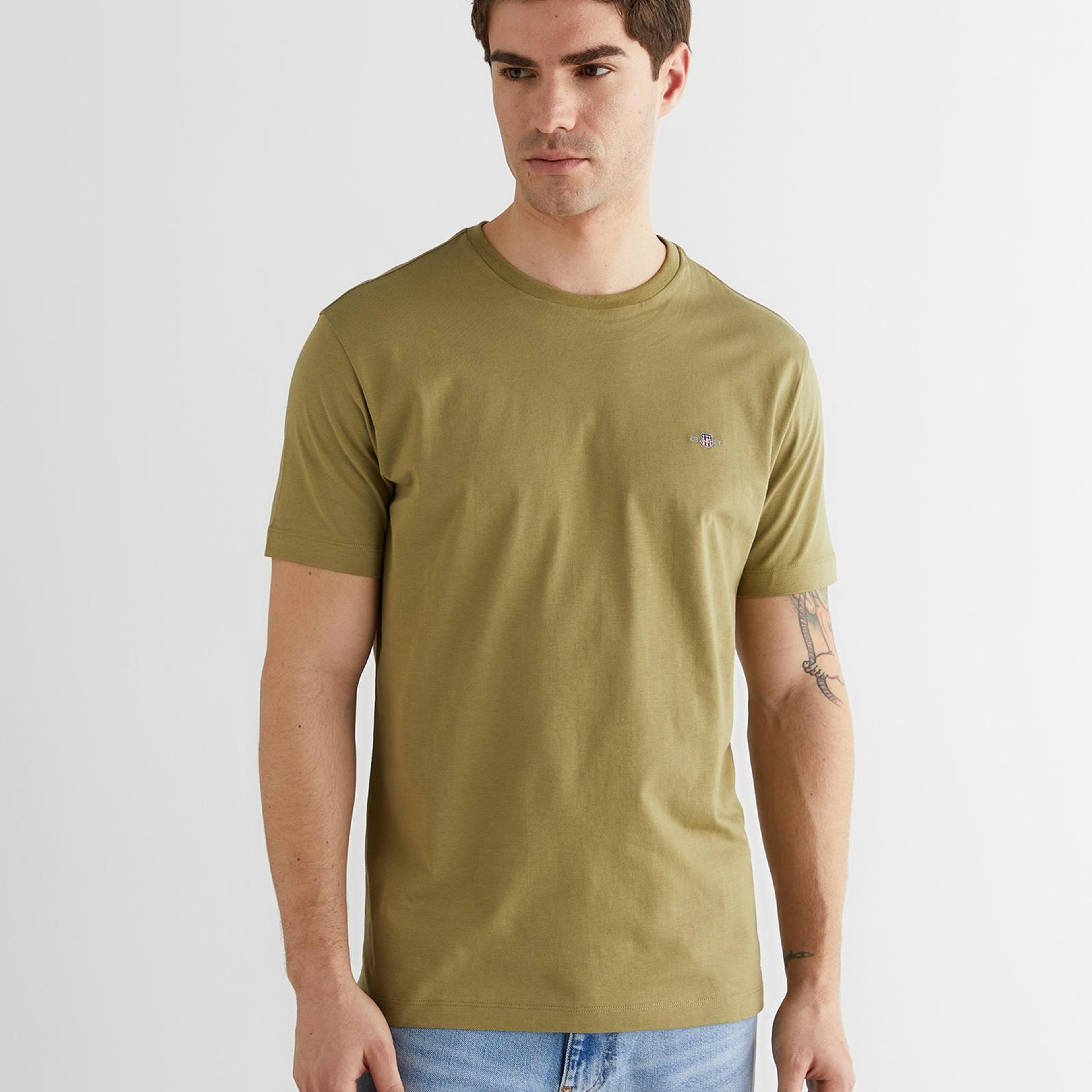 GANT Erkek Yeşil Bisiklet Yaka Regular Fit Logolu T-Shirt