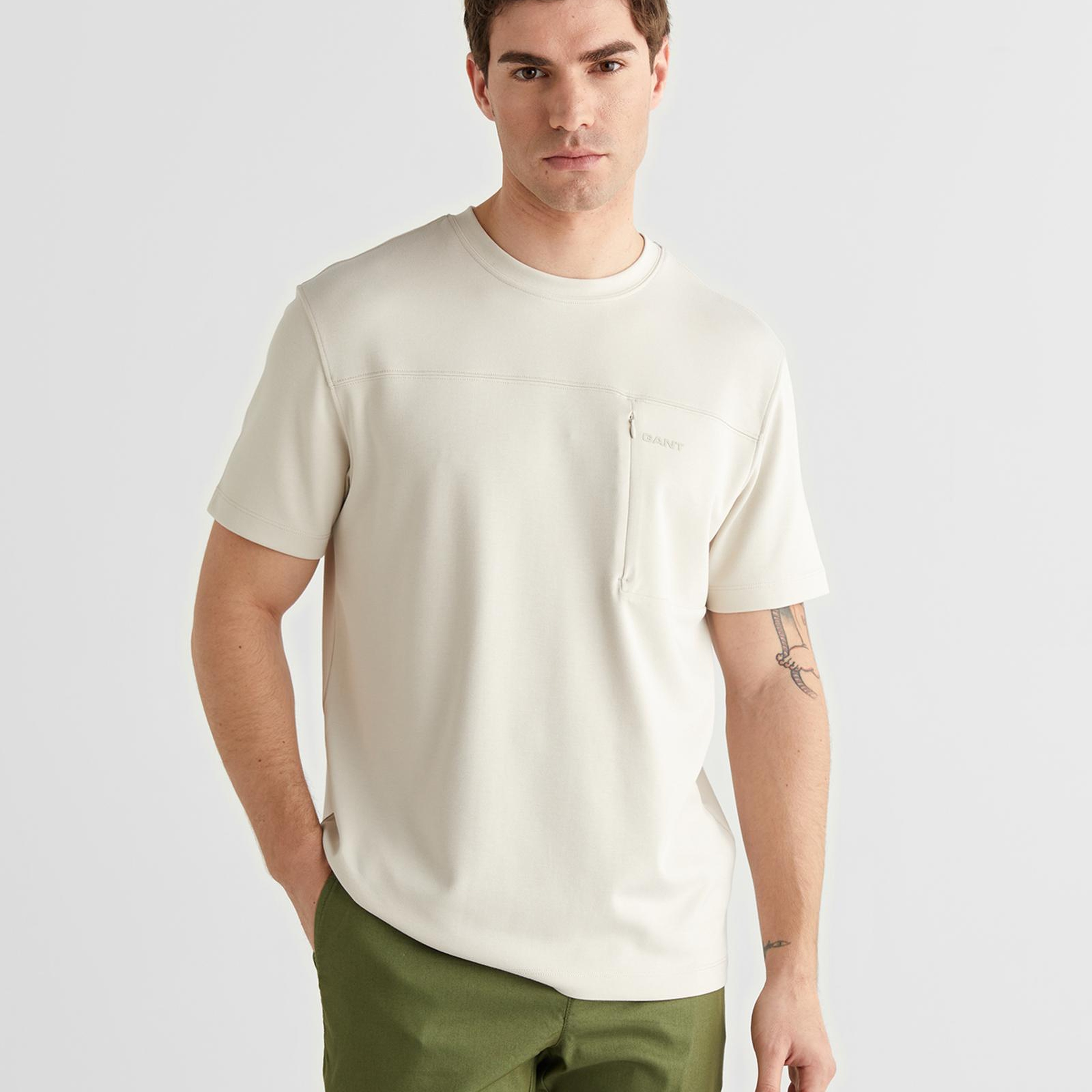 GANT Erkek Krem Bisiklet Yaka Regular Fit T-Shirt