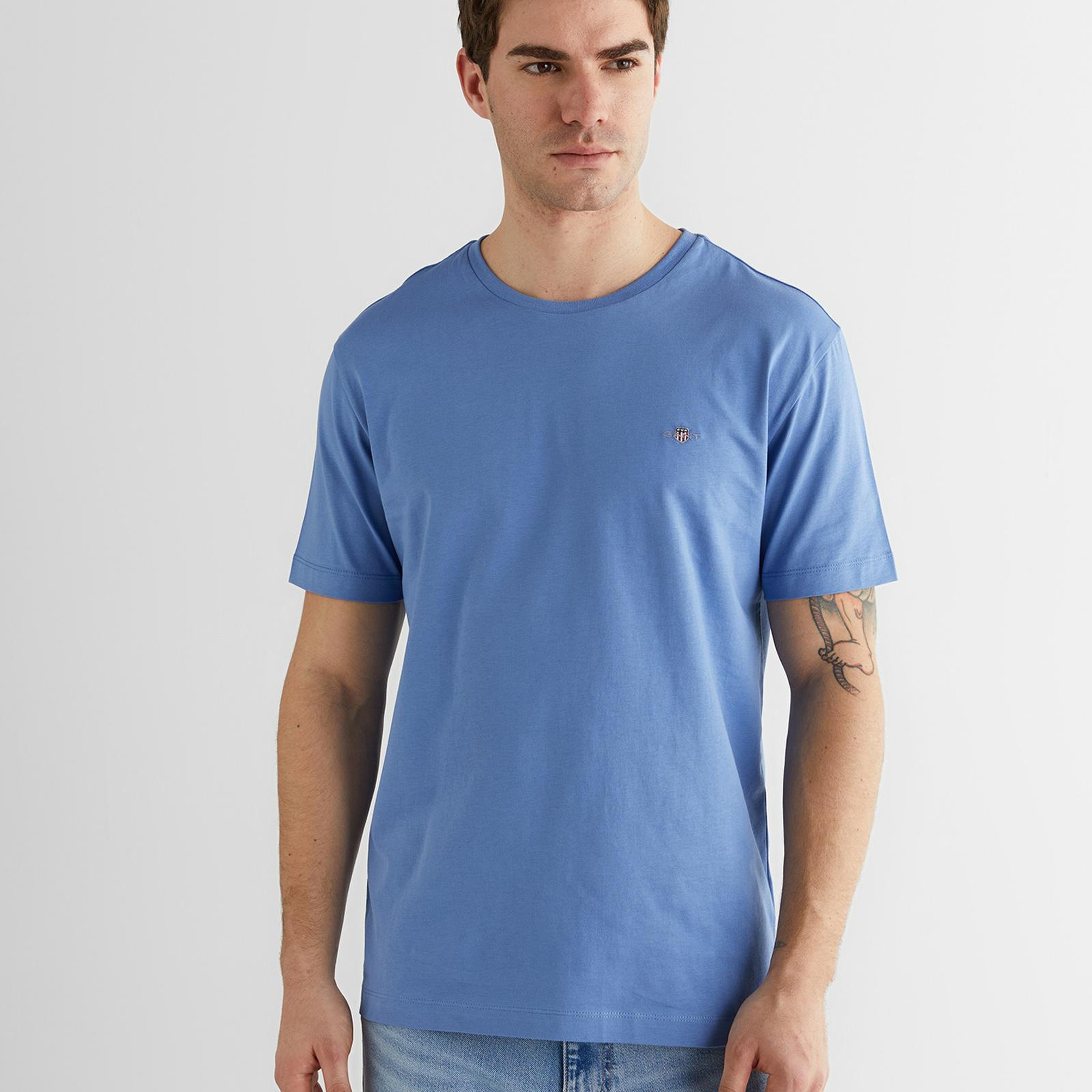 GANT Erkek Mavi Bisiklet Yaka Regular Fit Logolu T-Shirt