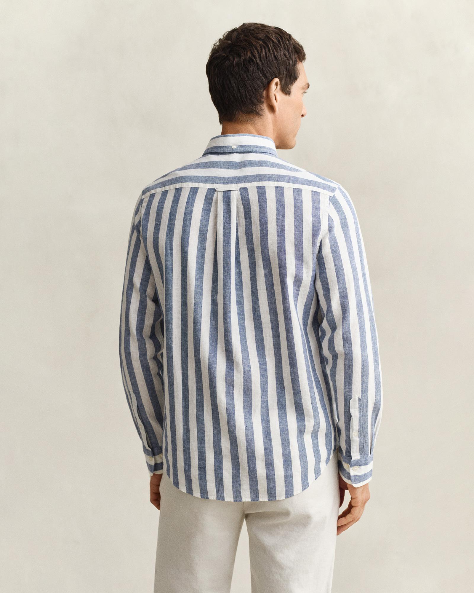 GANT Erkek Mavi Regular Fit Çizgili Logolu Gömlek