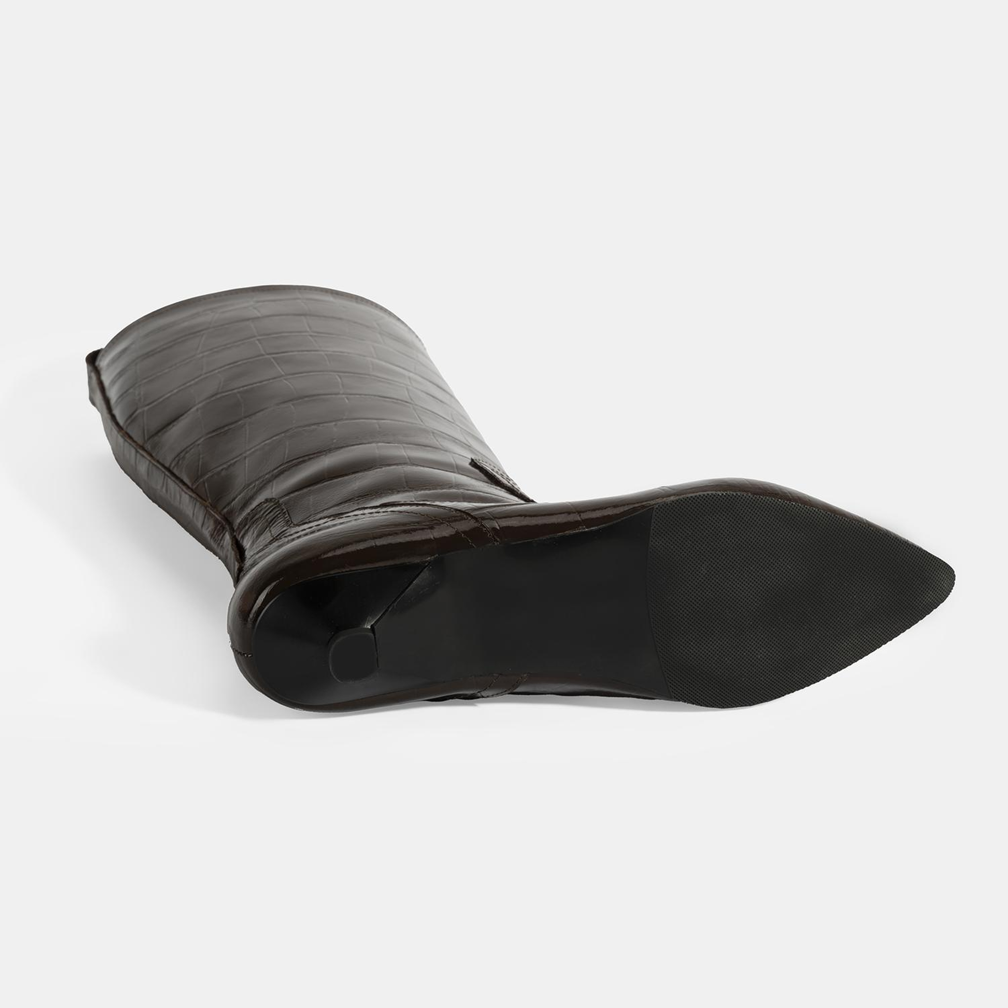 Kadın Kahve Kroko Baskılı İnce Topuklu Rugan Deri Çizme