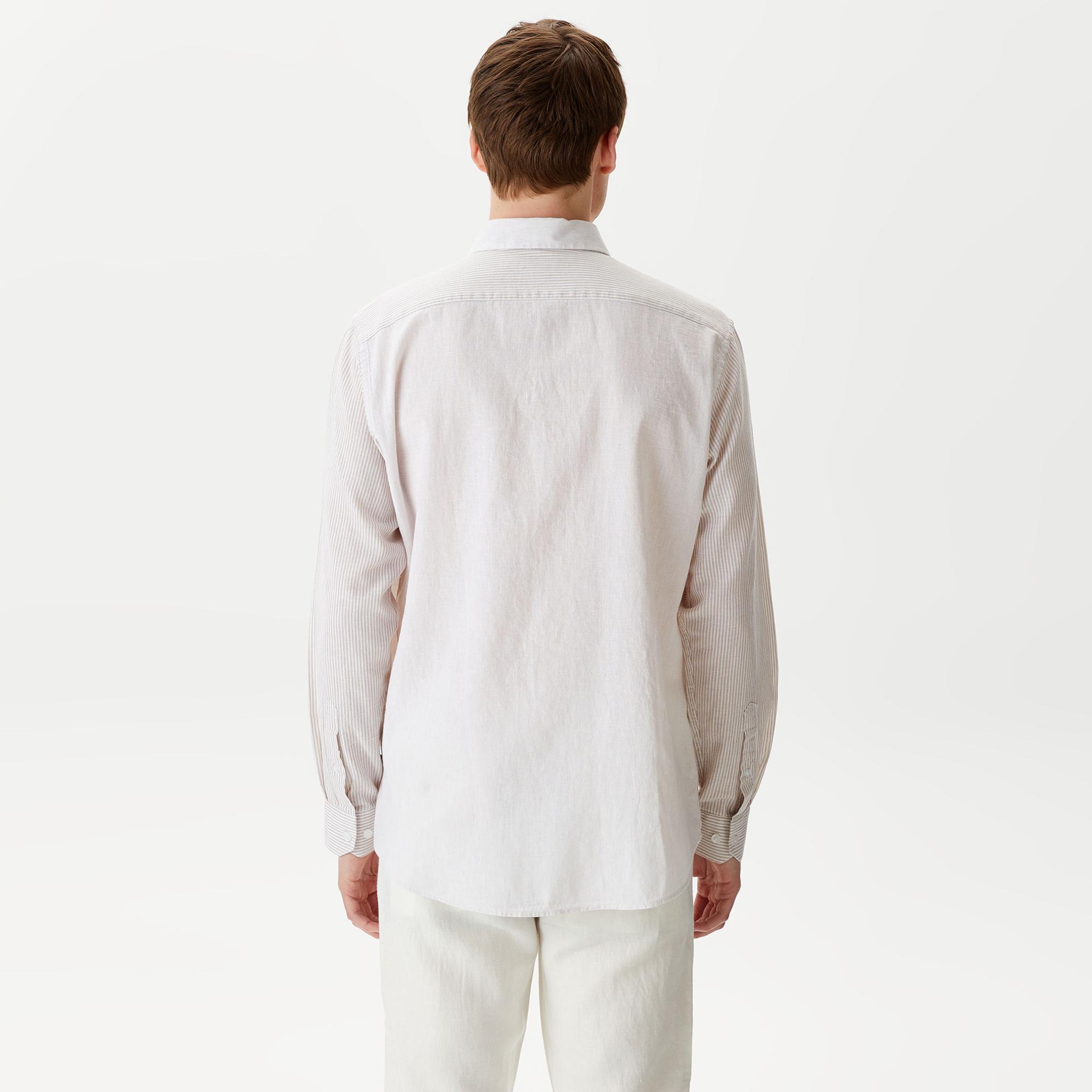 Nautica Erkek Kırık Beyaz Classic Fit Uzun Kollu Renk Bloklu Gömlek