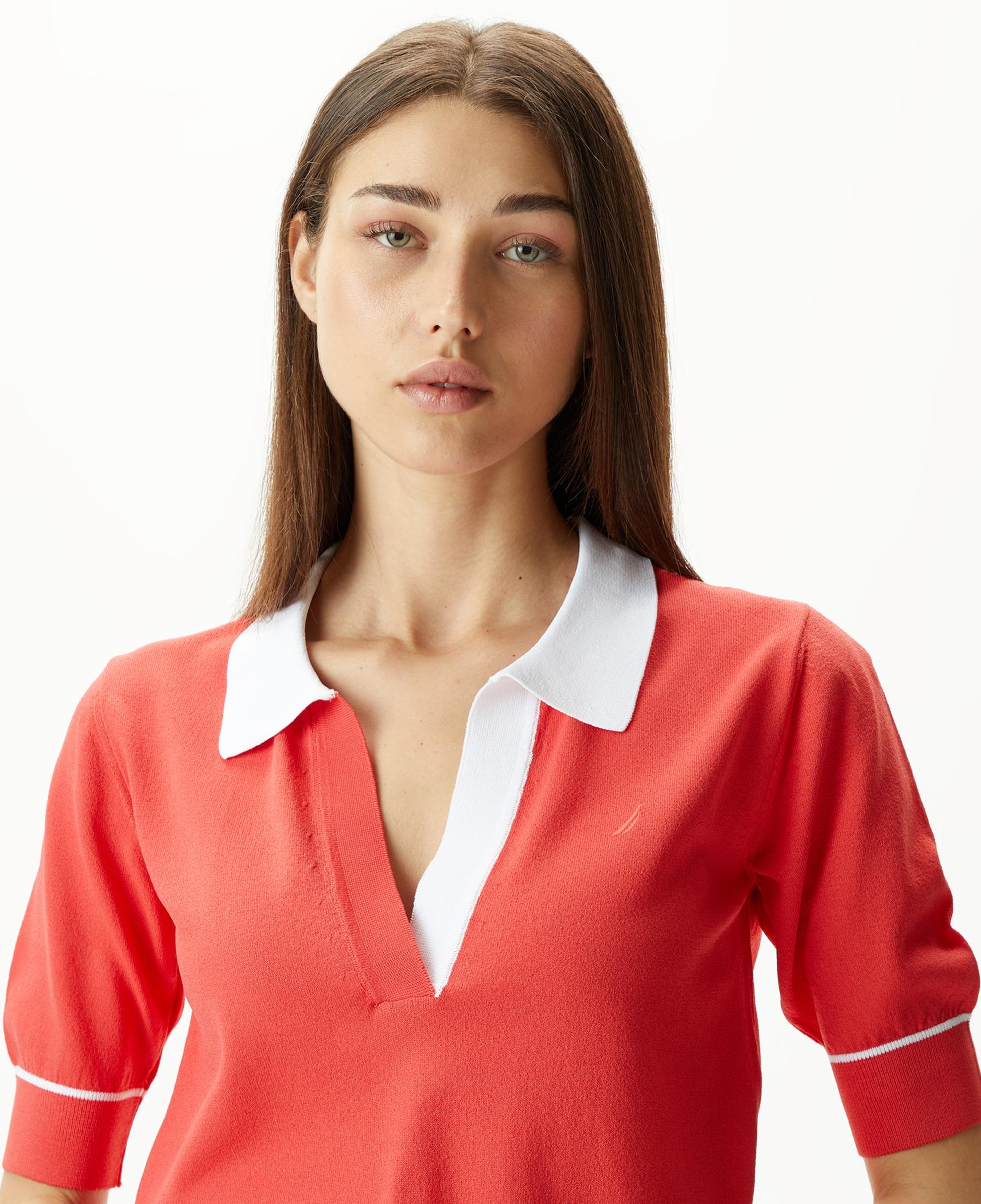 Nautica Kadın Kırmızı Relaxed Fit Kısa Kollu Triko