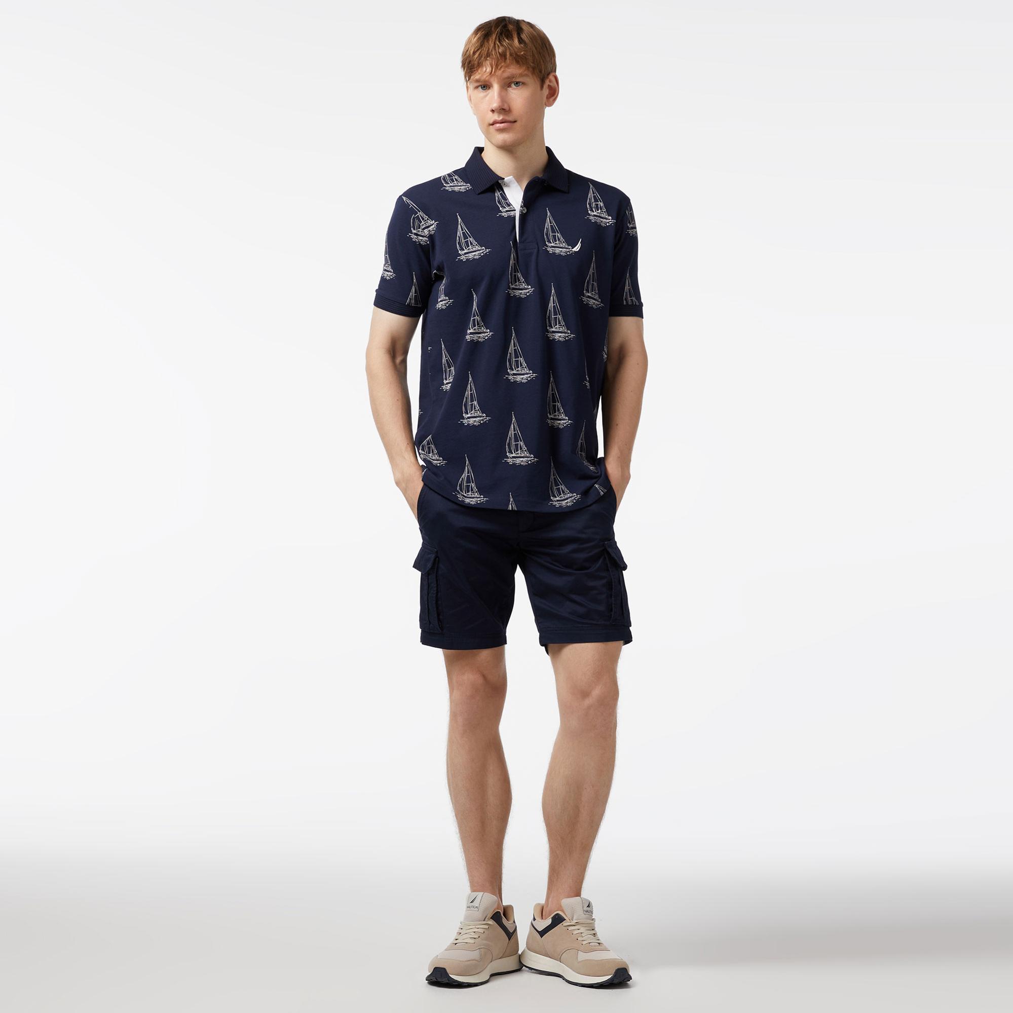 Nautica Erkek Lacivert Classic Fit Kısa Kollu Desenli Polo Yaka T-Shirt