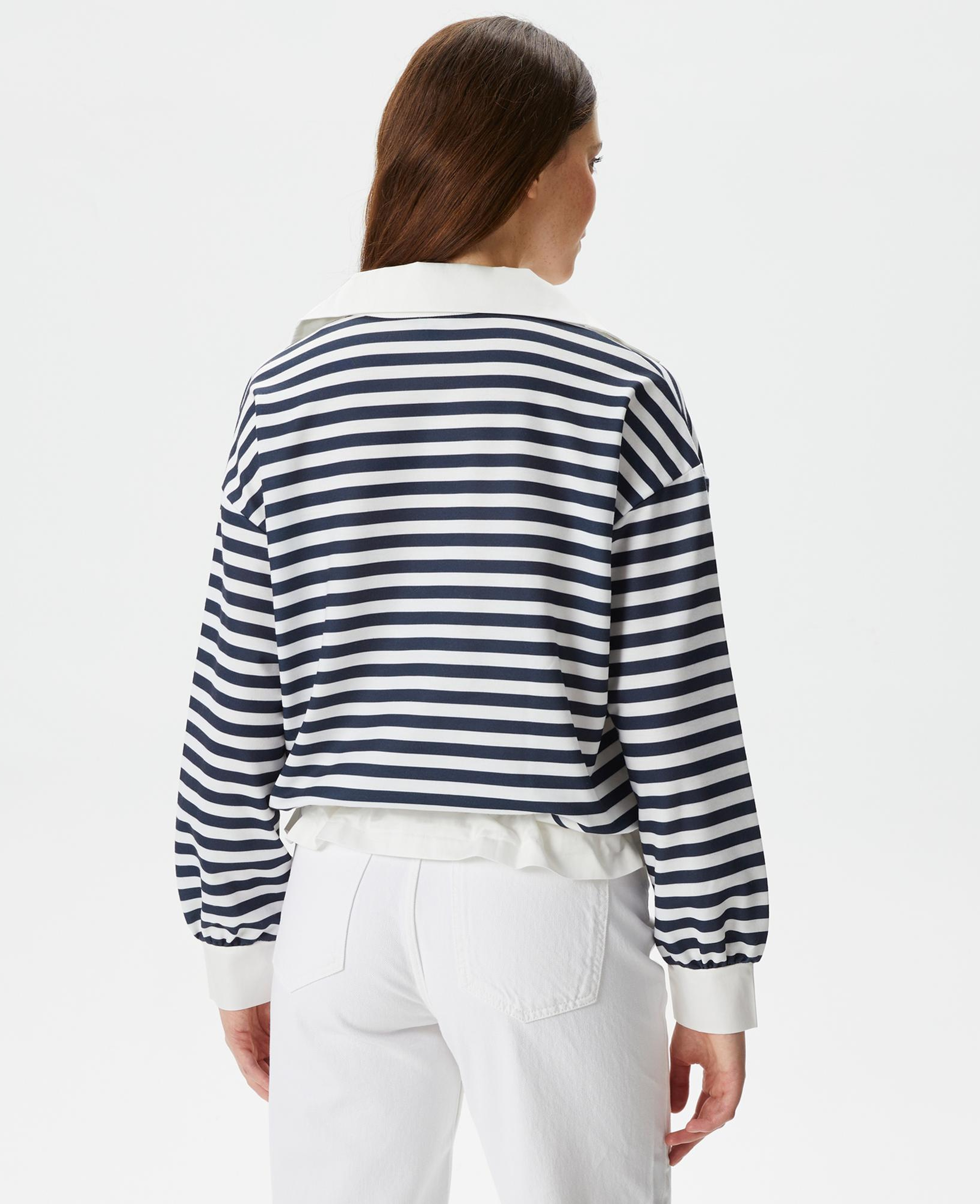 Nautica Kadın Lacivert Relaxed Fit Dik Yaka Çizgili Sweatshirt