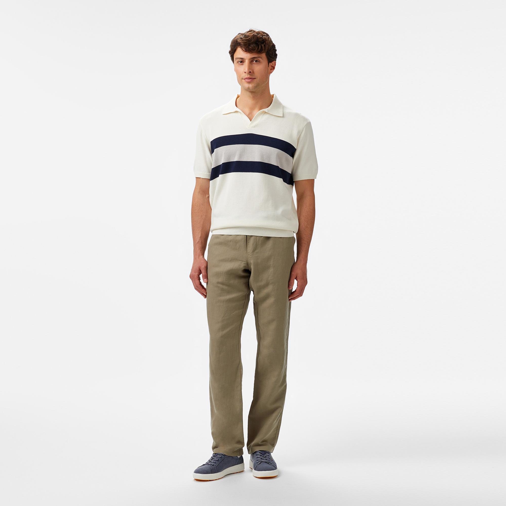 Nautica Erkek Krem Rengi Classic Fit Çizgili Triko