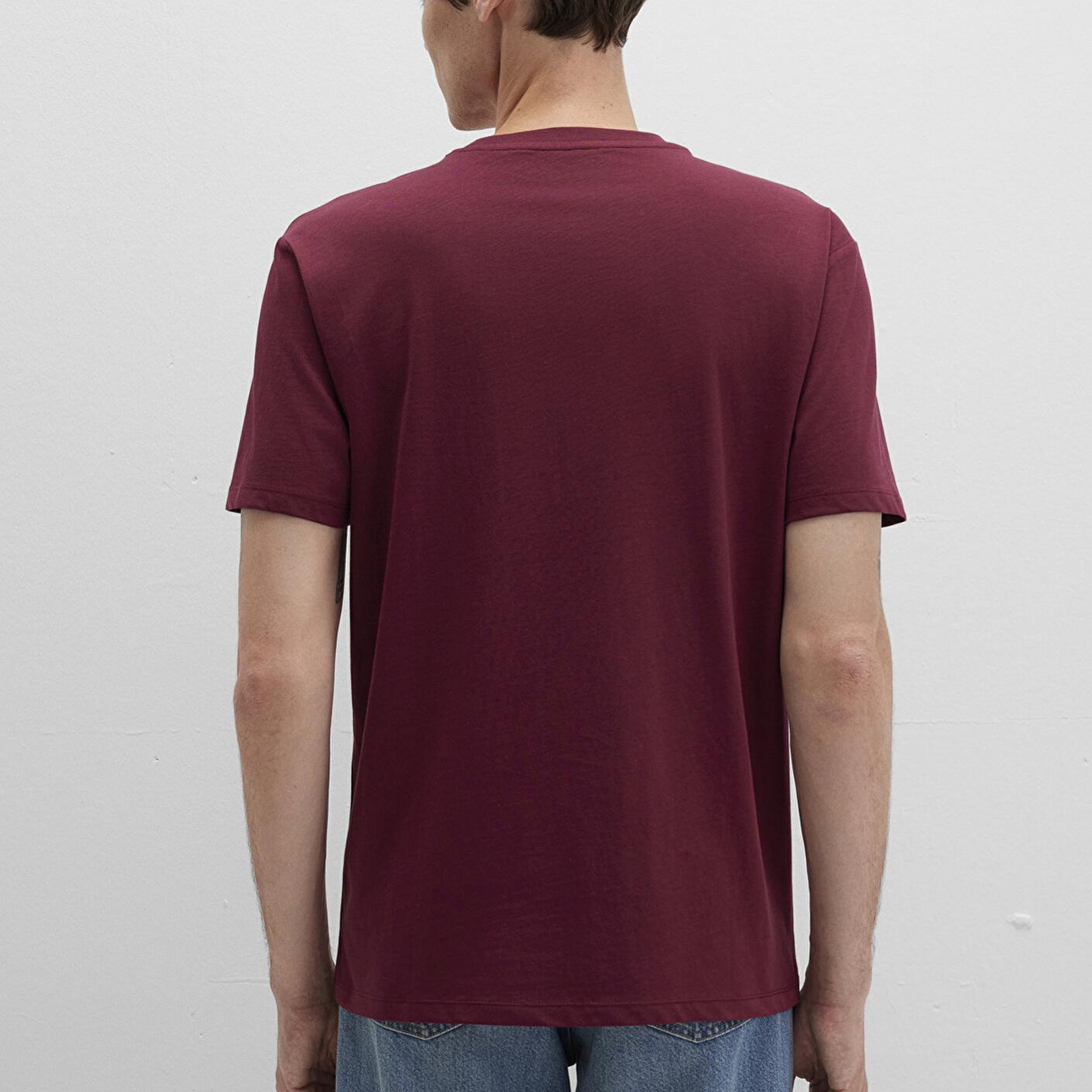 Mavi Etiket Detaylı Bordo Basic Tişört Loose Fit / Bol Rahat Kesim 0611824-70394