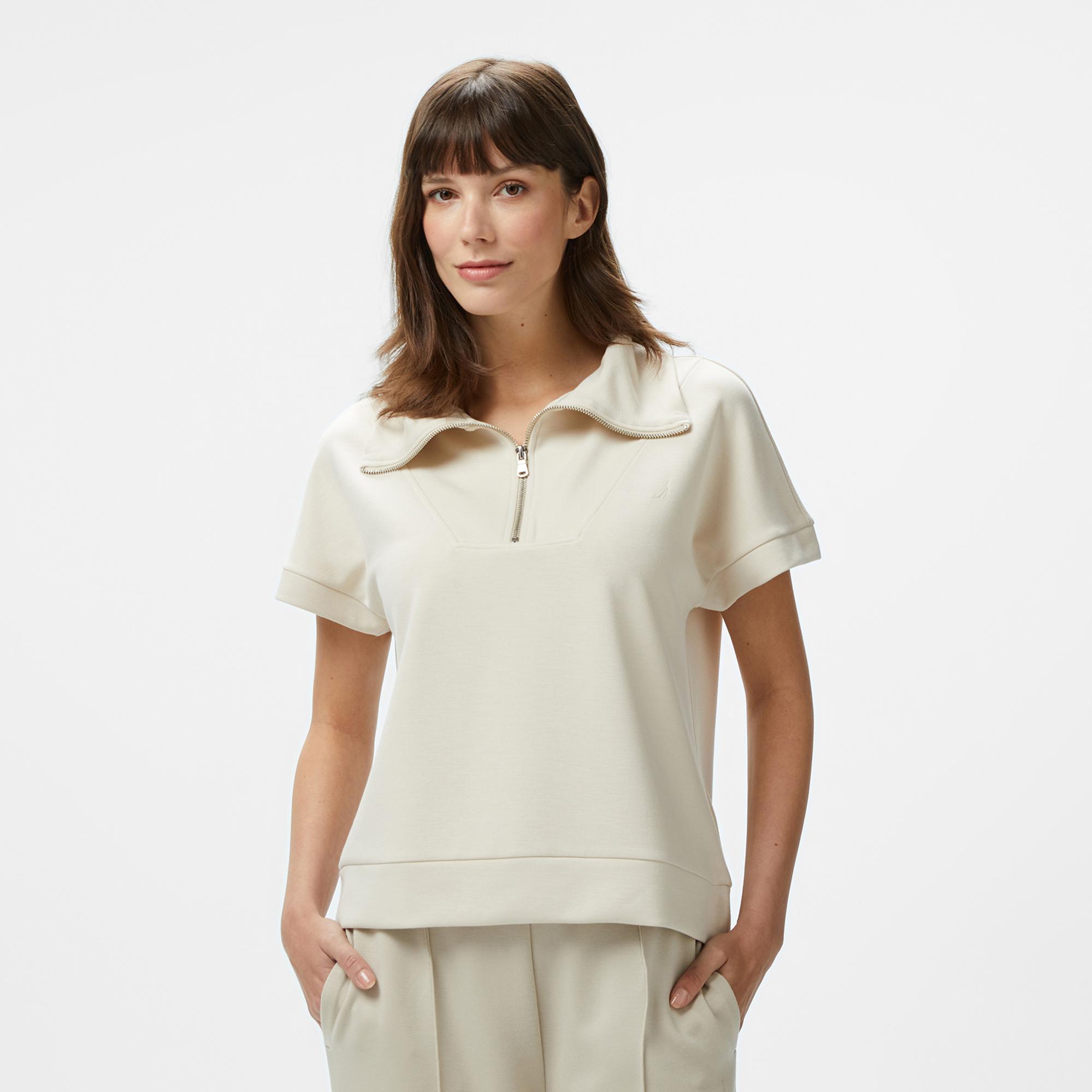 Nautica Kadın Krem Rengi Regular Fit Dik Yaka Sweatshirt