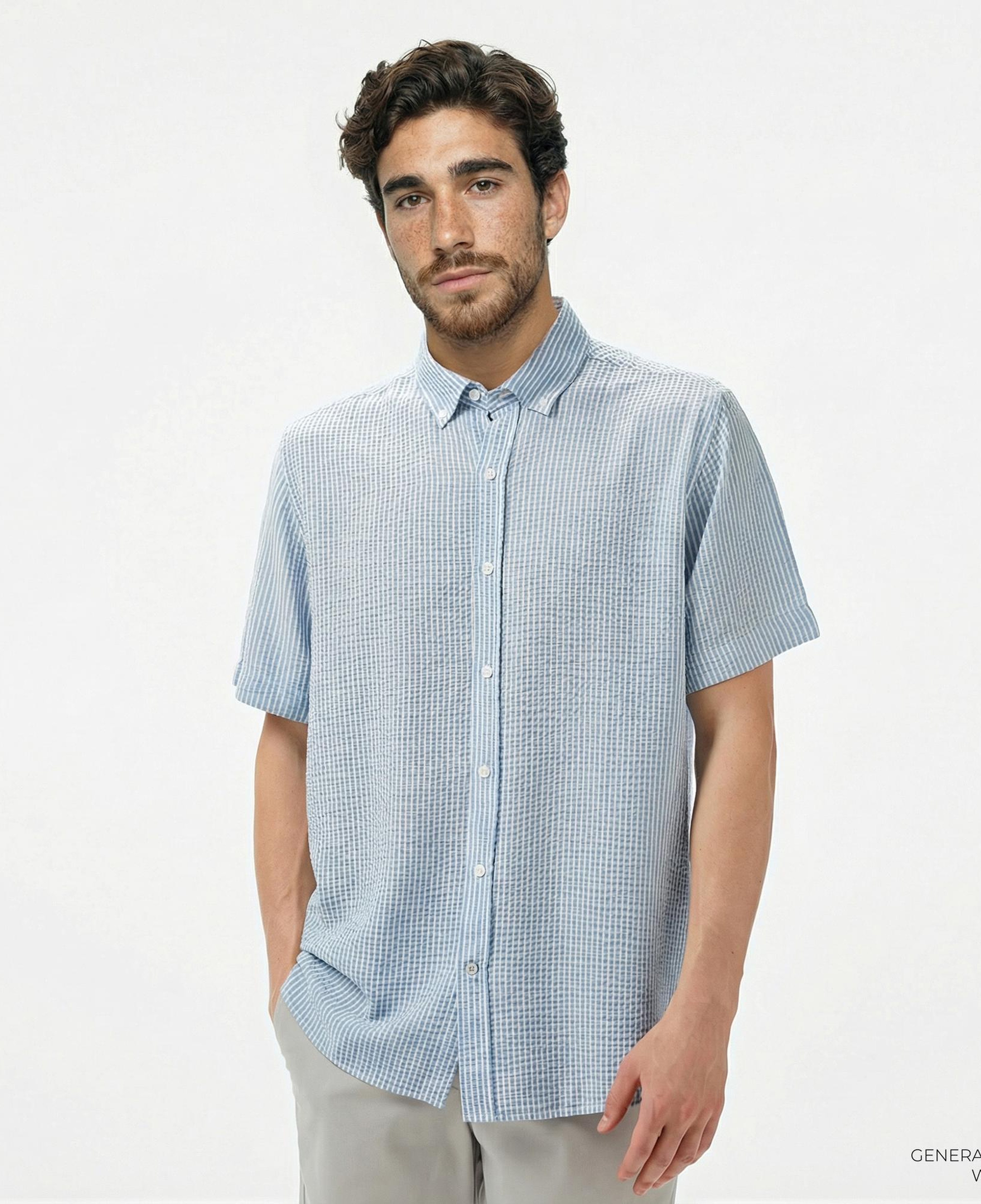 Nautica Erkek Mavi Classic Fit Çizgili Gömlek