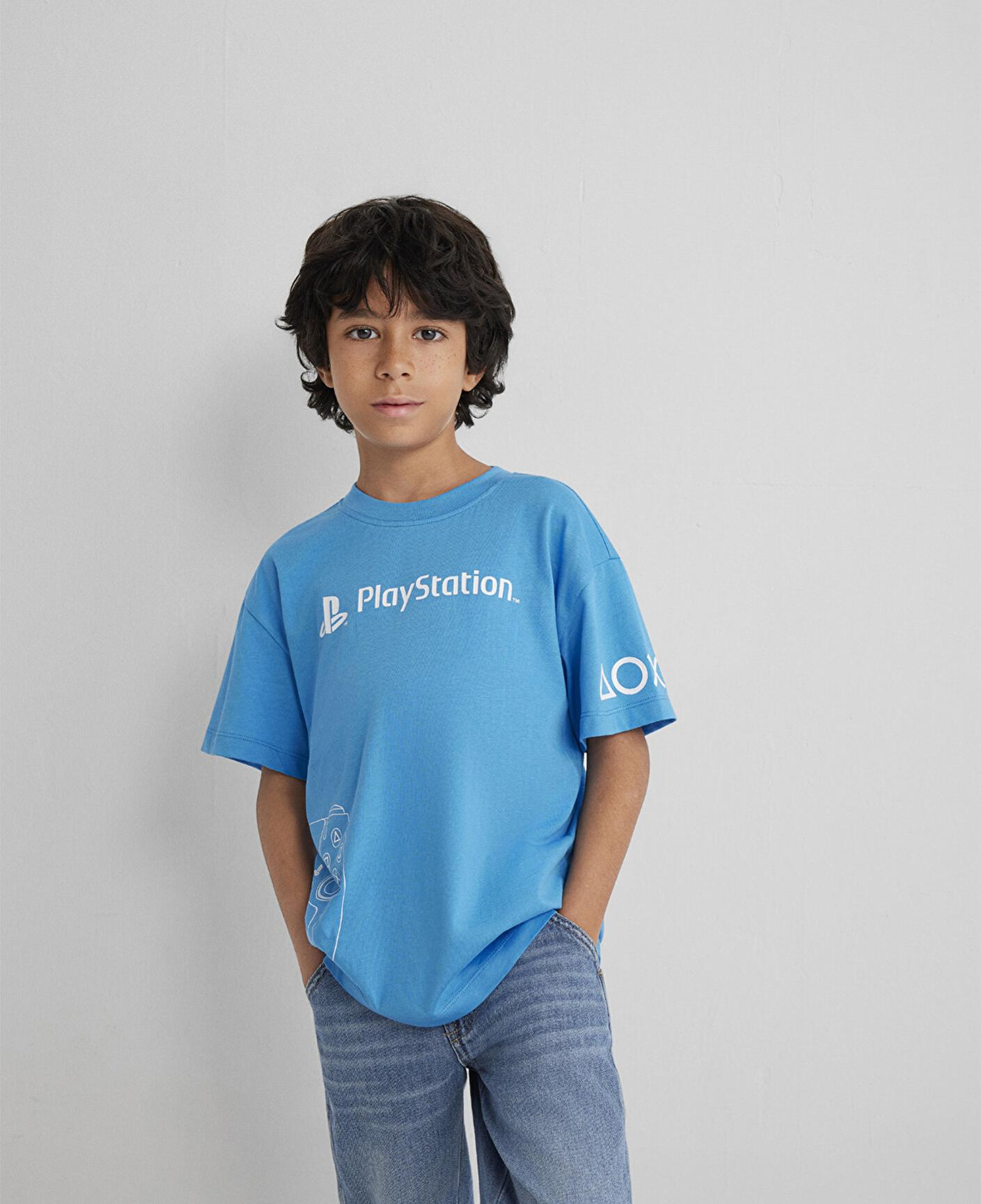 Mavi PlayStation Baskılı Mavi Tişört​ Loose Fit / Bol Rahat Kesim 6610376-70772