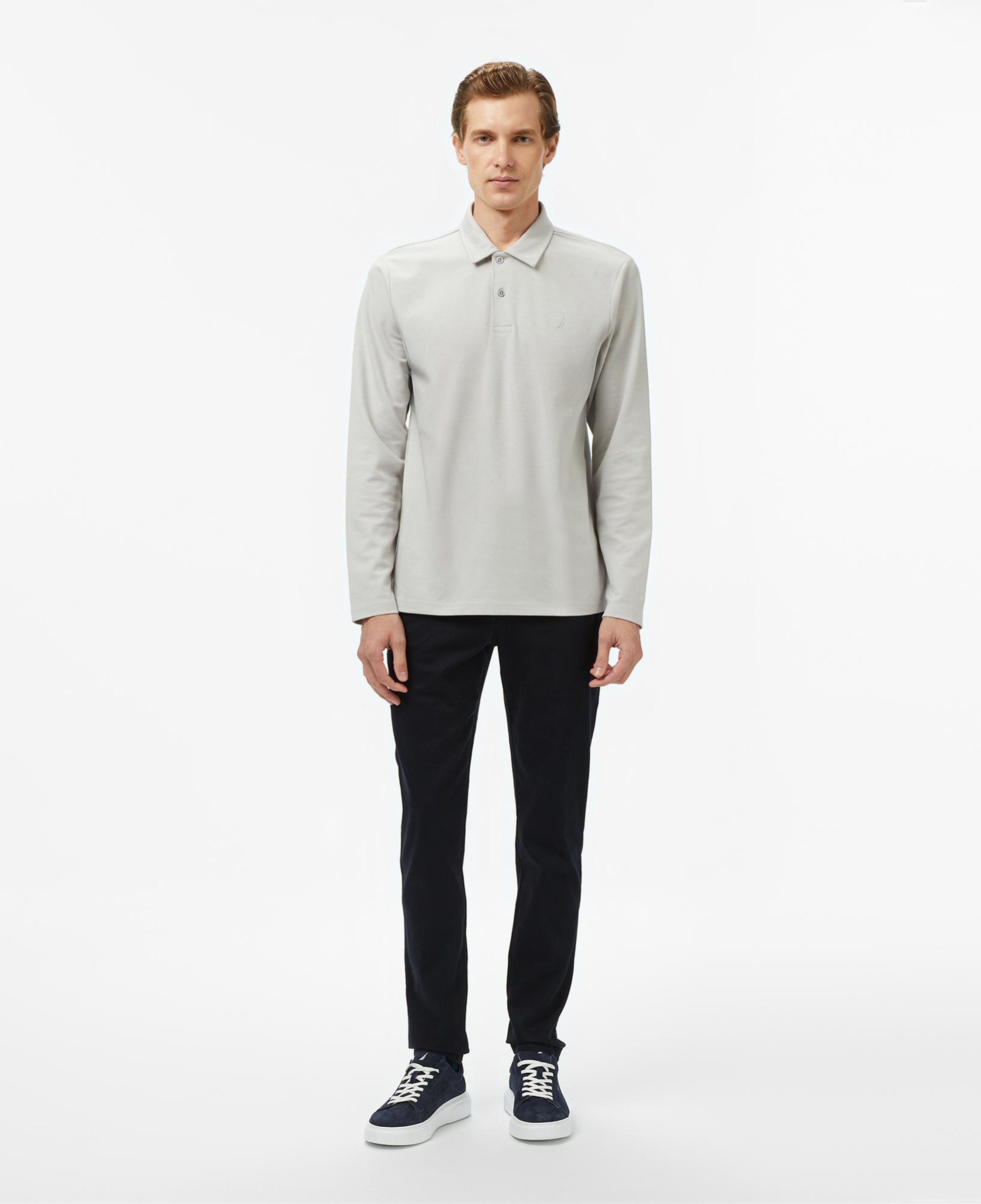 Nautica Erkek Gri Classic Fit Uzun Kollu Polo Yaka T-Shirt
