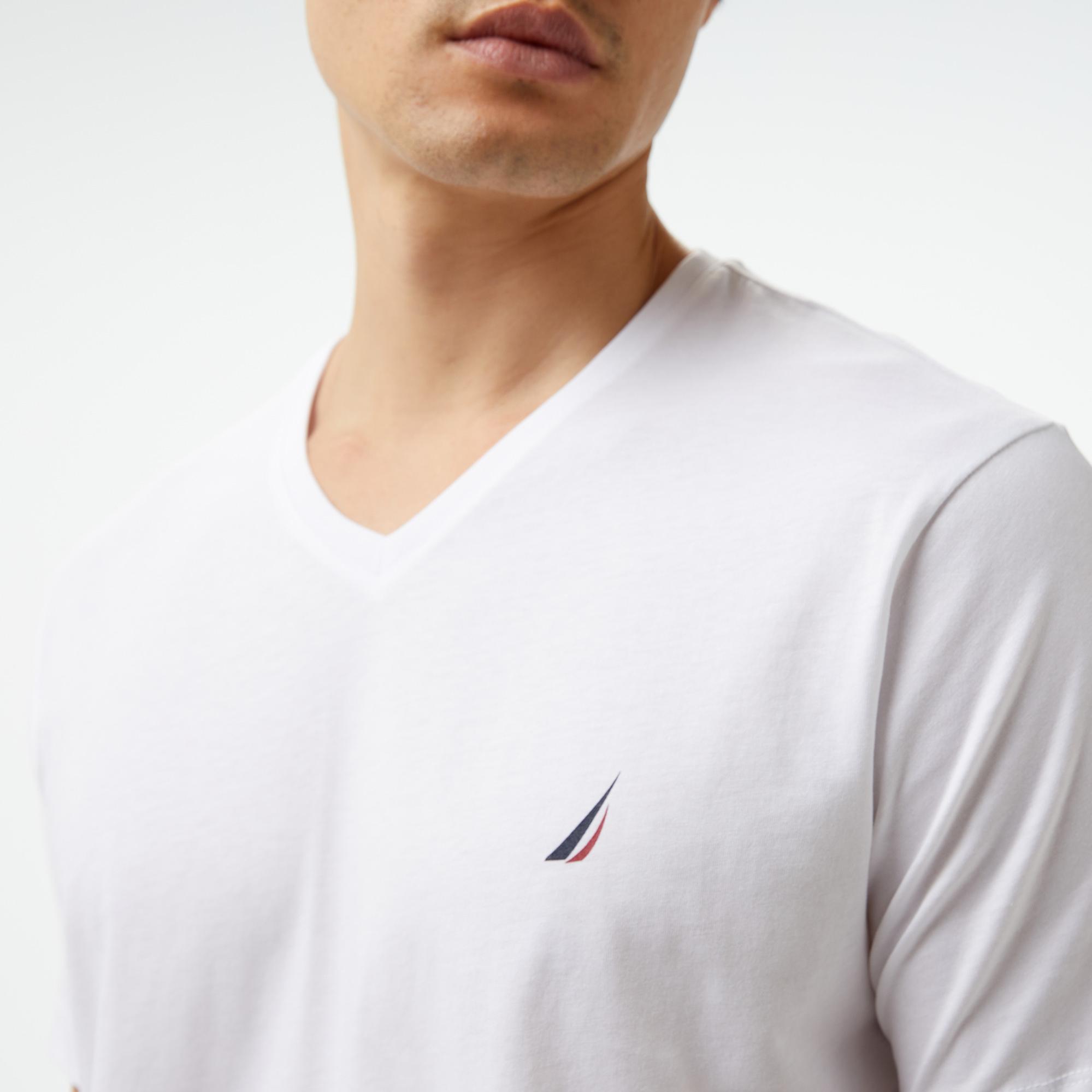 Nautica Erkek Beyaz Standart Fit V Yaka T-Shirt