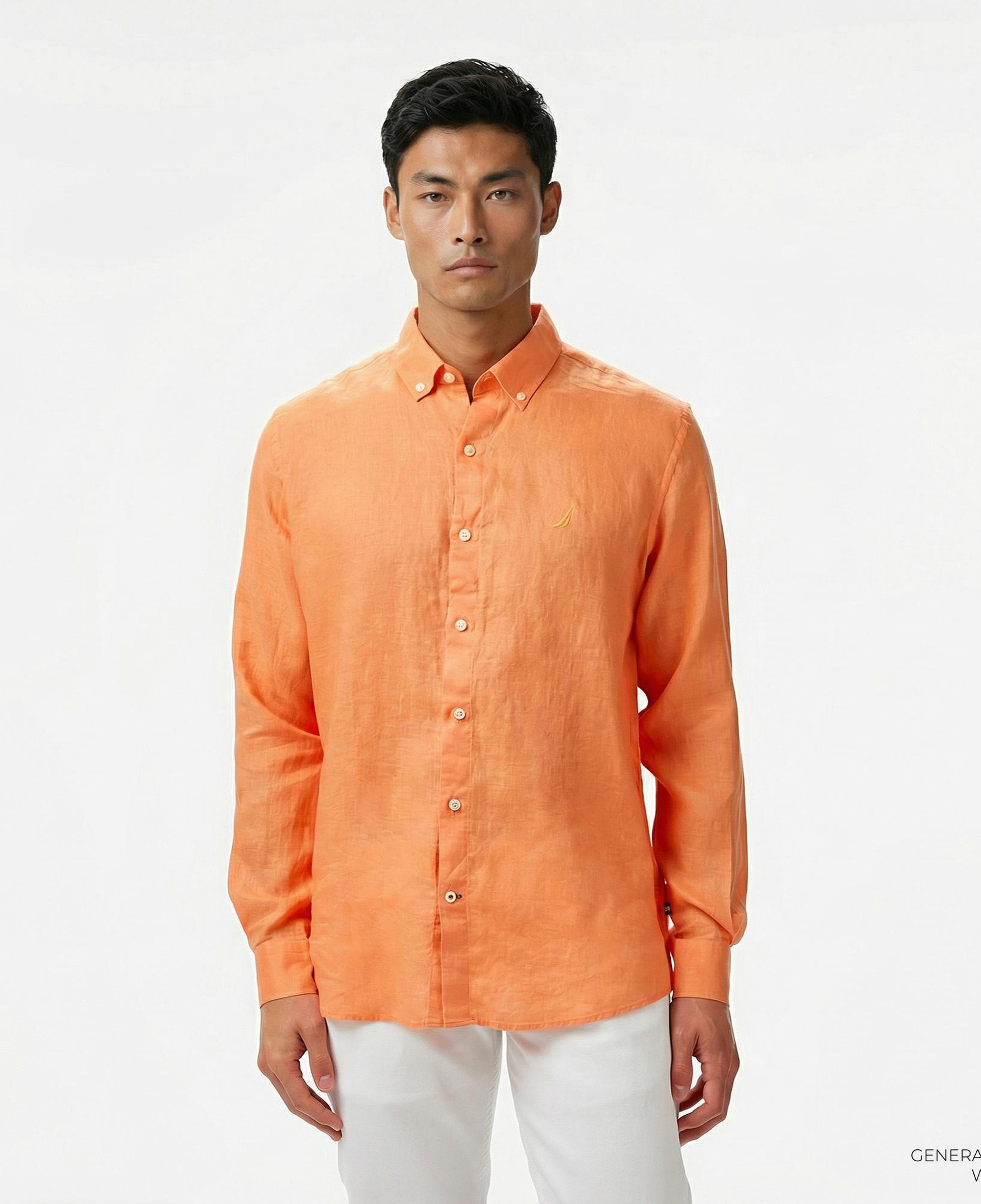 Nautica Erkek Turuncu Classic Fit Keten Gömlek