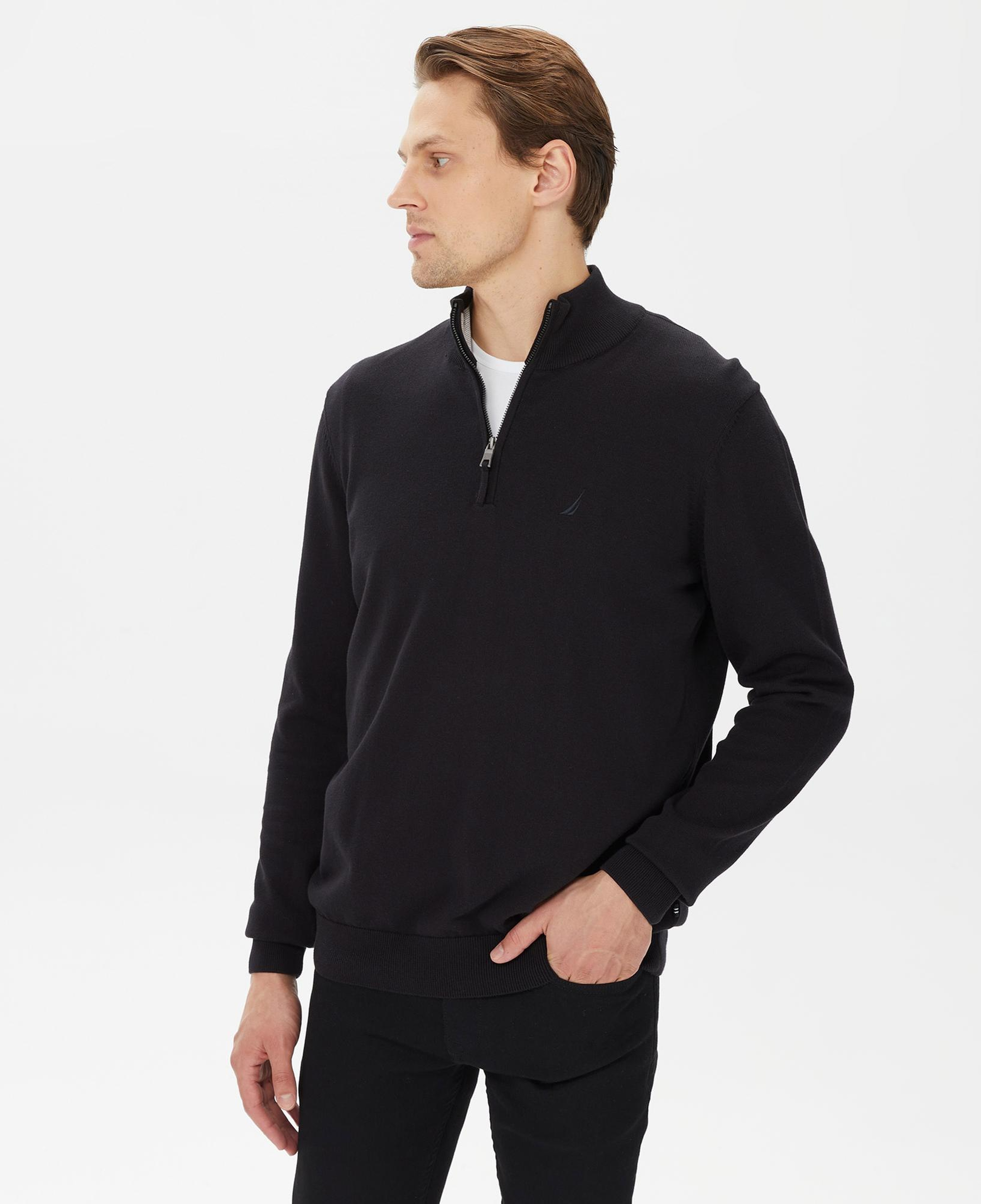 Nautica Erkek Siyah Standart Fit Dik Yakalı Kazak