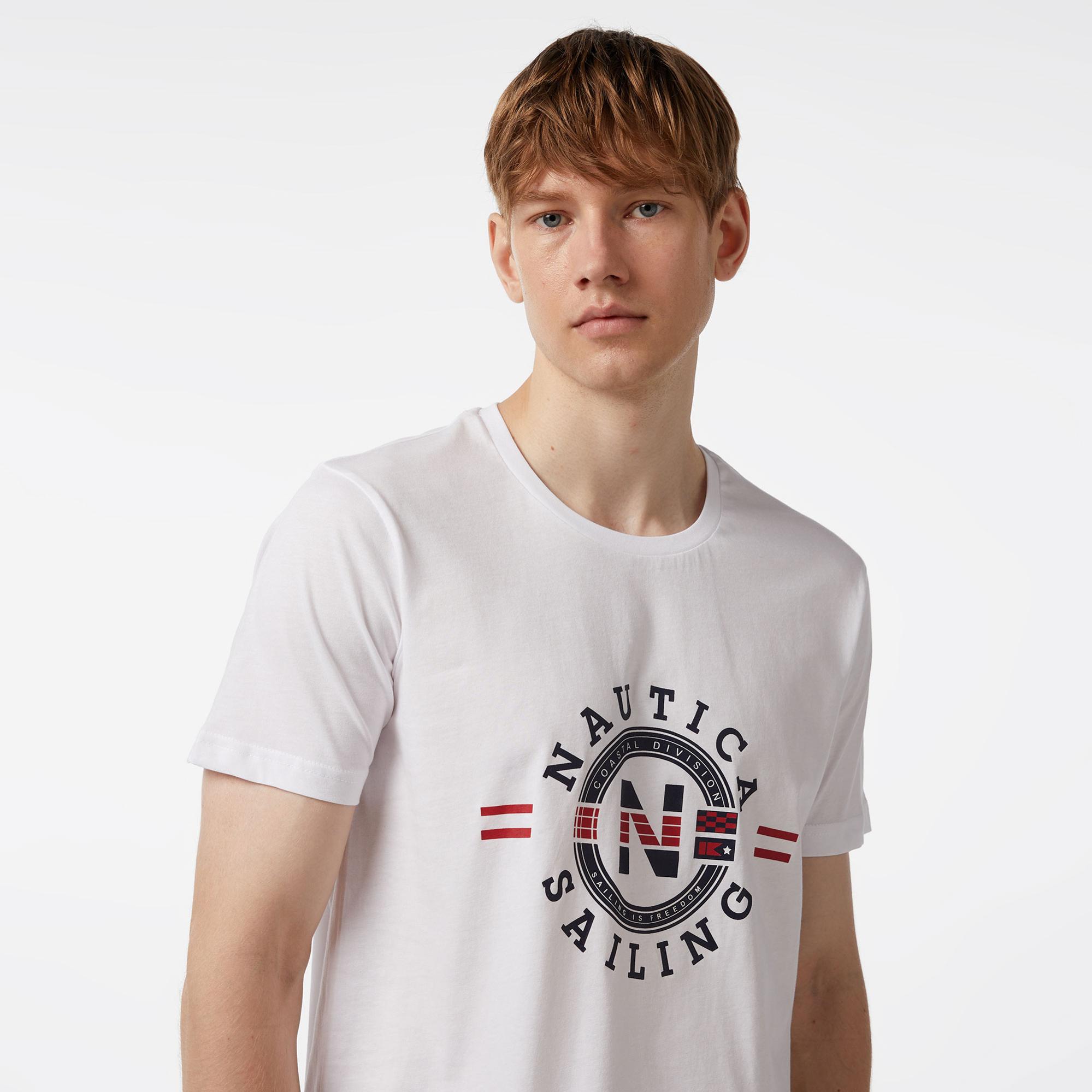 Nautica Erkek Beyaz Standart Fit Kısa Kollu Baskılı T-Shirt