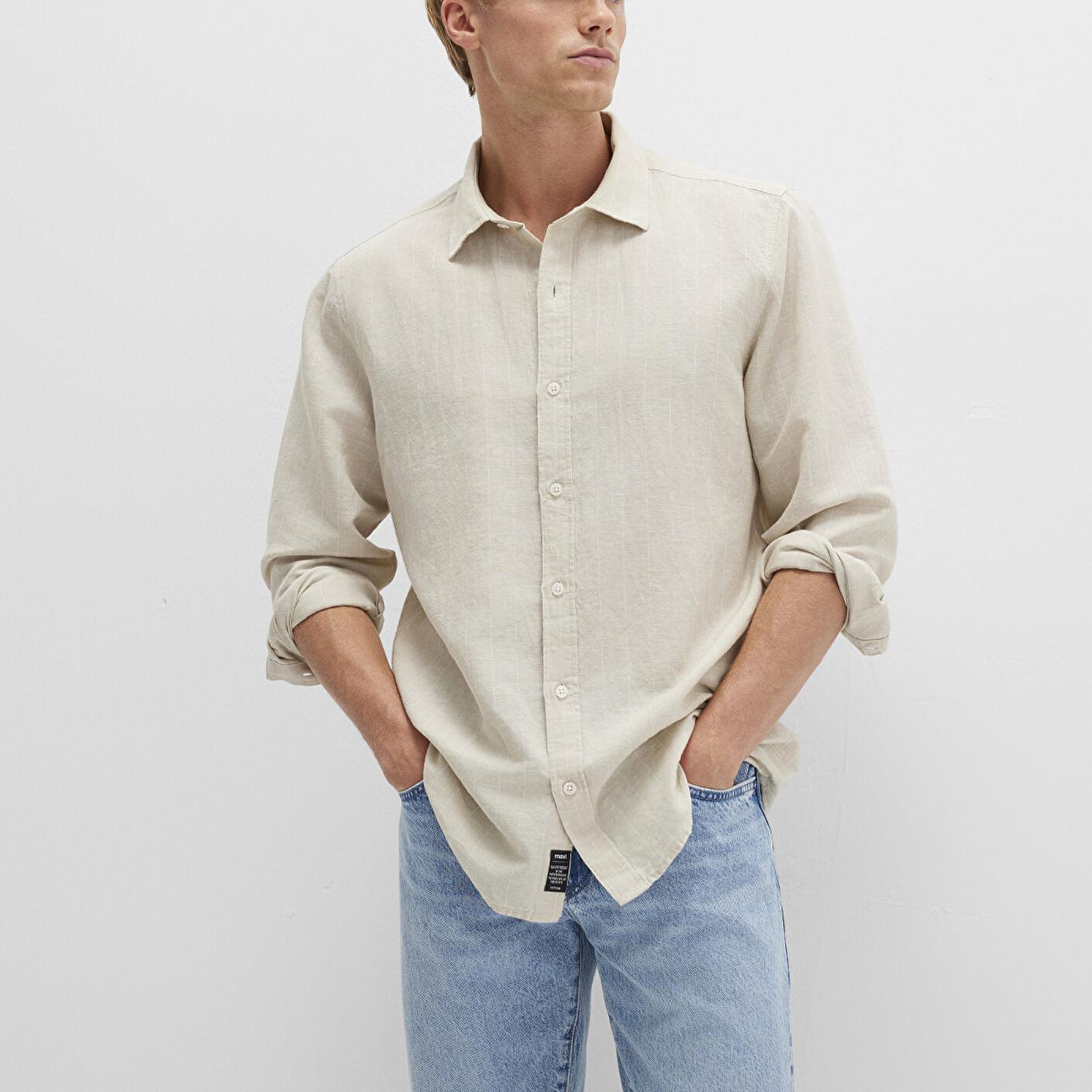 Mavi Çizgili Bej Gömlek Regular Fit / Normal Kesim 0211704-90925