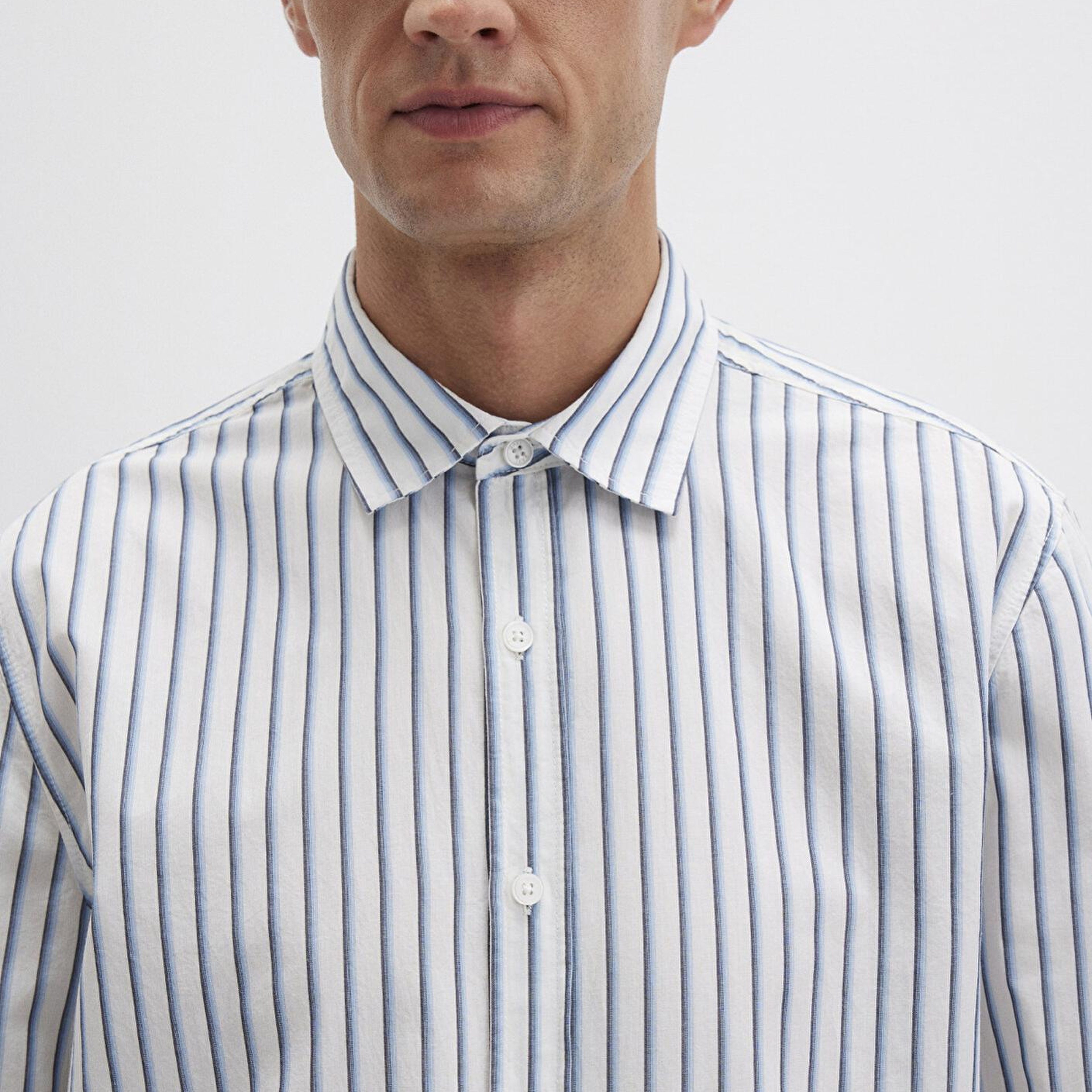 Mavi Mavi Çizgili Beyaz Gömlek Regular Fit / Normal Kesim 0211705-90928