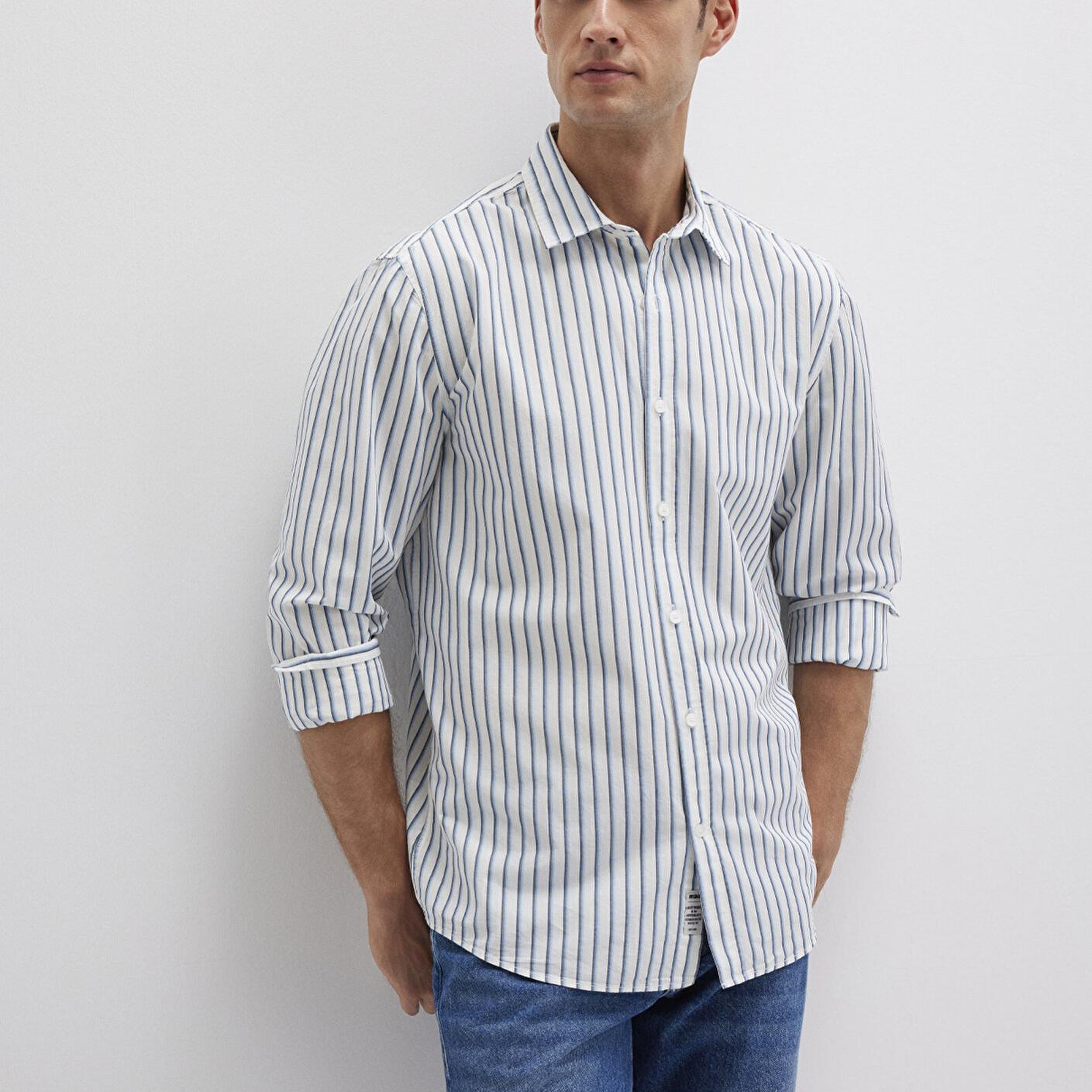 Mavi Mavi Çizgili Beyaz Gömlek Regular Fit / Normal Kesim 0211705-90928