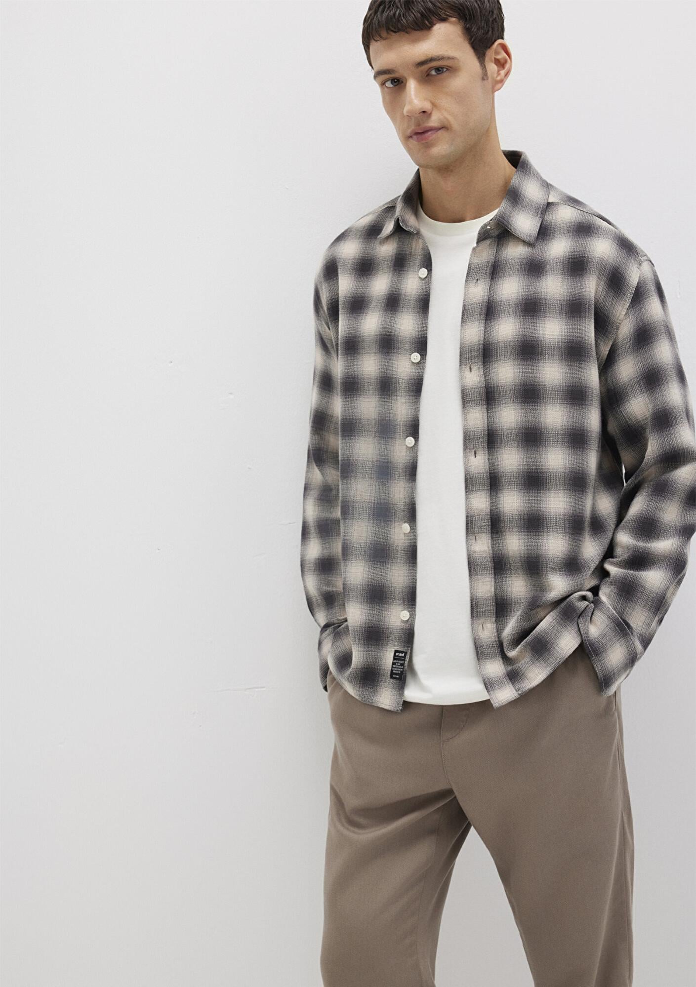 Mavi Kareli Gri Gömlek Loose Fit / Bol Rahat Kesim 0211646-90858