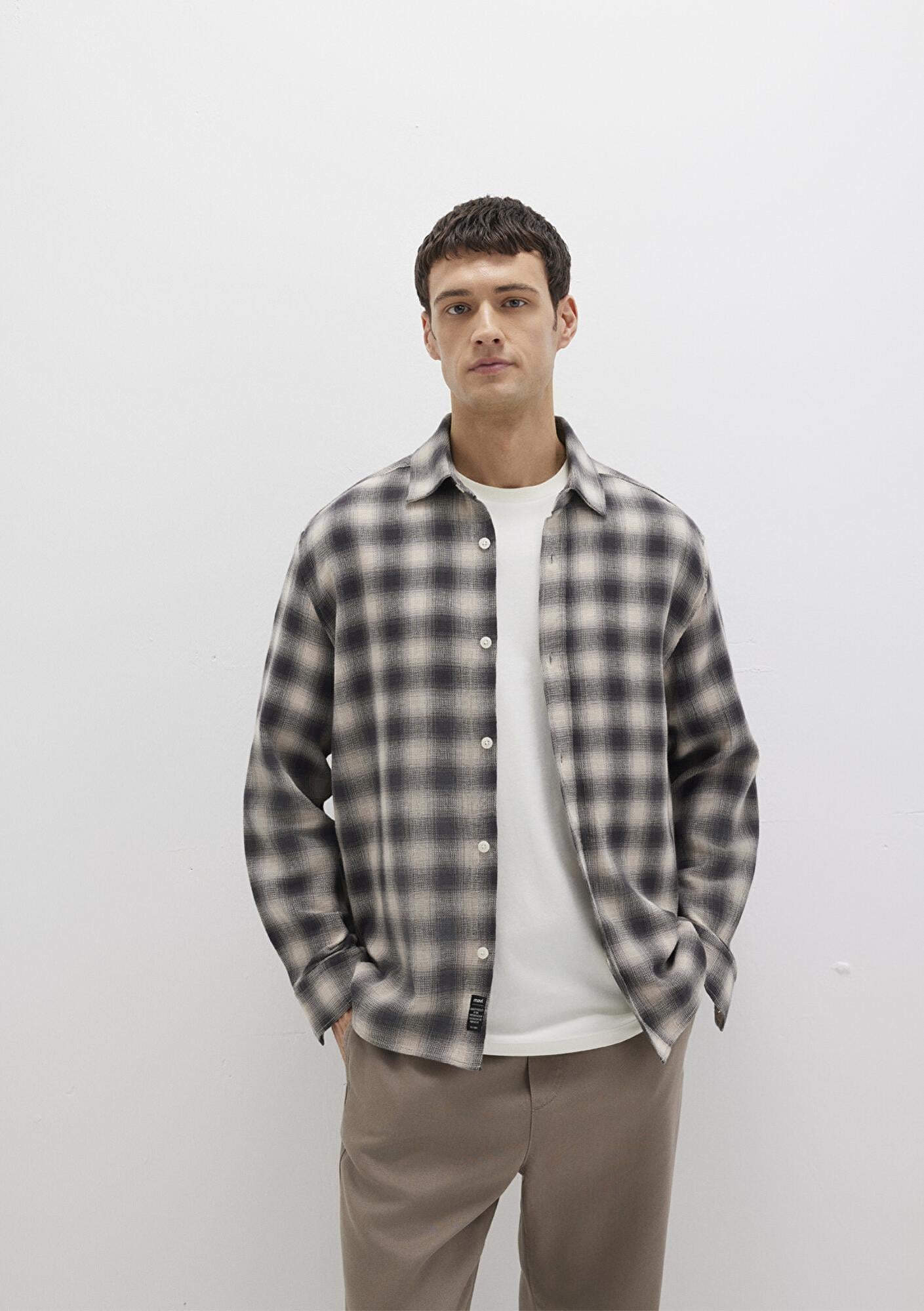 Mavi Kareli Gri Gömlek Loose Fit / Bol Rahat Kesim 0211646-90858