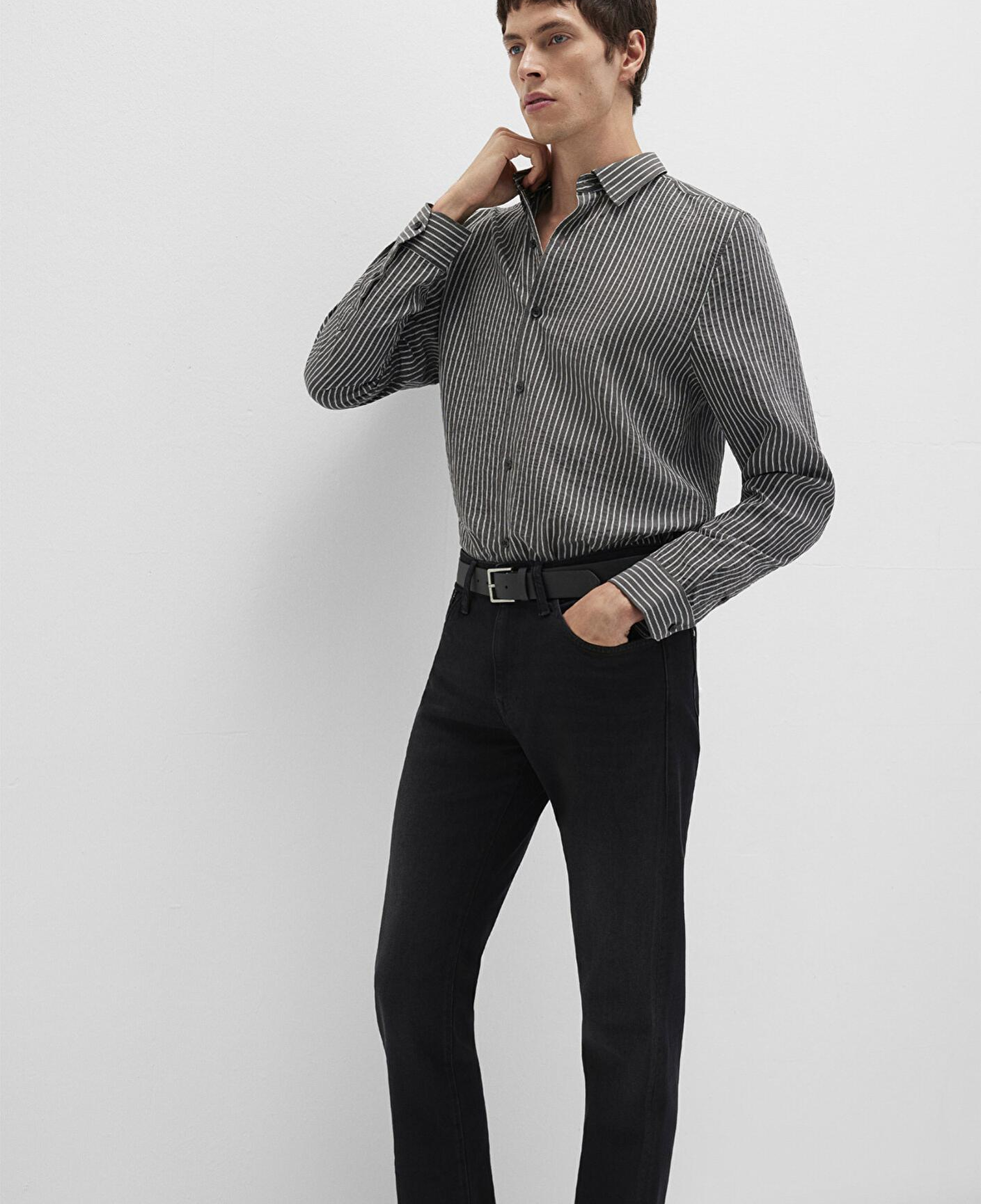 Mavi Çizgili Antrasit Gömlek Regular Fit / Normal Kesim 0211669-90902