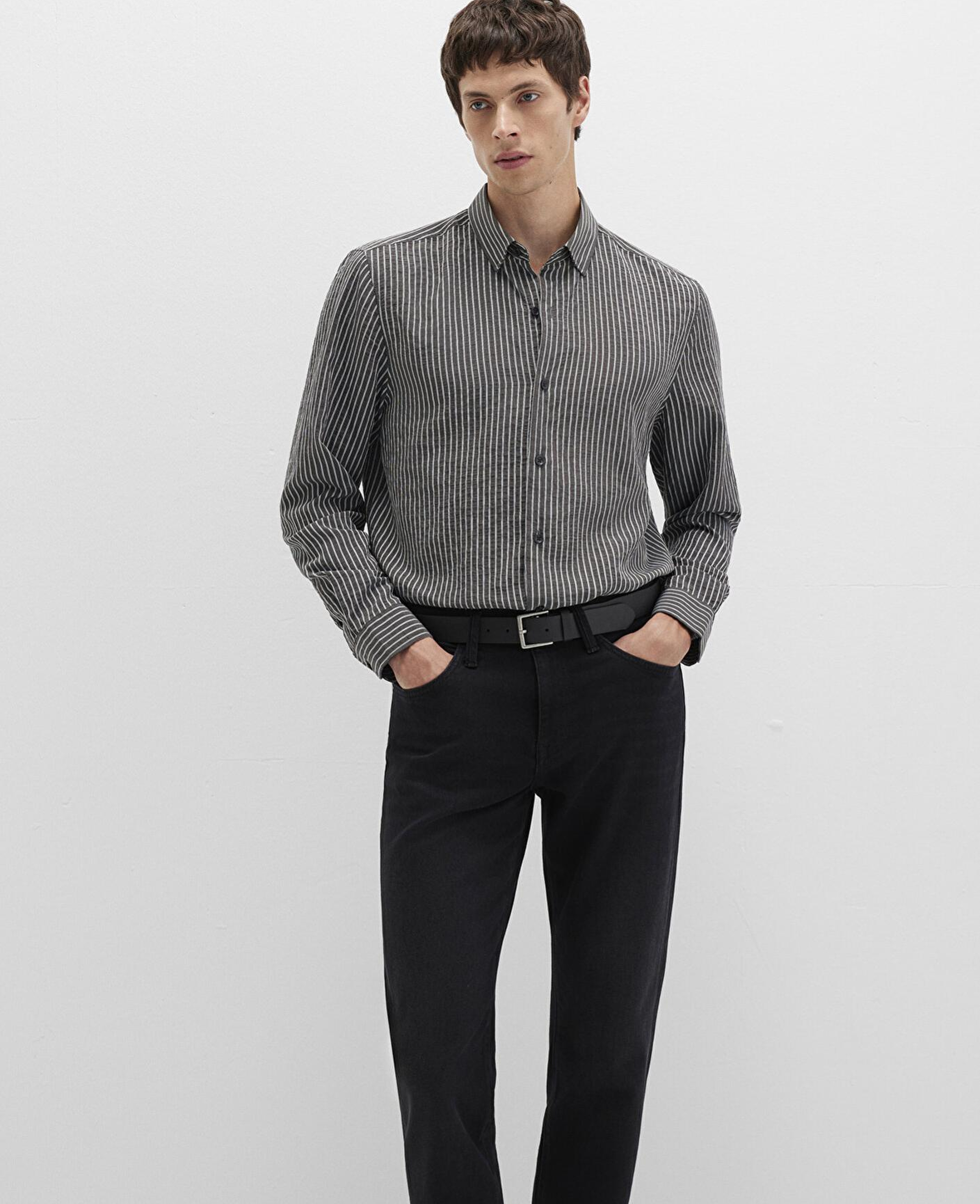 Mavi Çizgili Antrasit Gömlek Regular Fit / Normal Kesim 0211669-90902